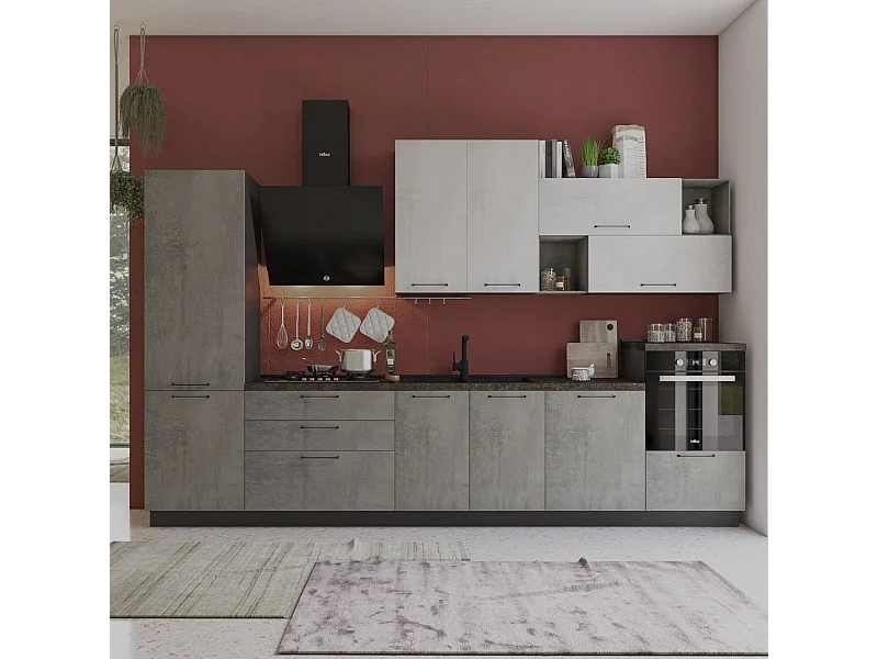 Cucina 360 cm antracite cemento fumo Pola Mira sinistra