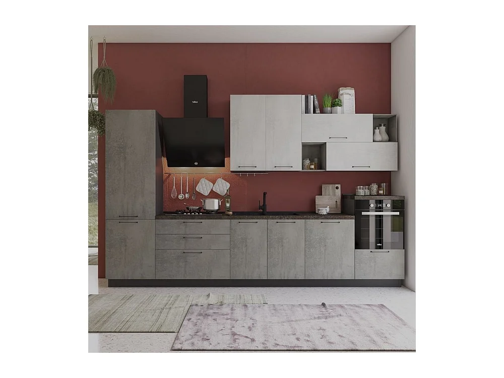 Cucina 360 cm antracite cemento fumo Pola Mira sinistra