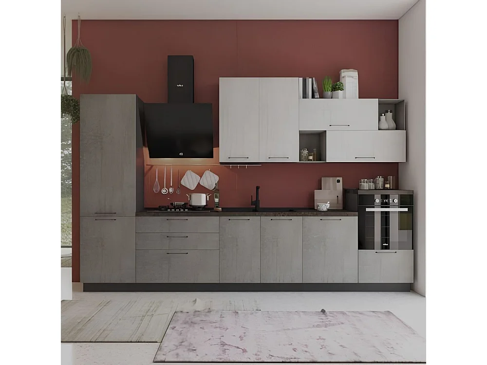 Cucina 360 cm antracite cemento fumo Pola Mira sinistra