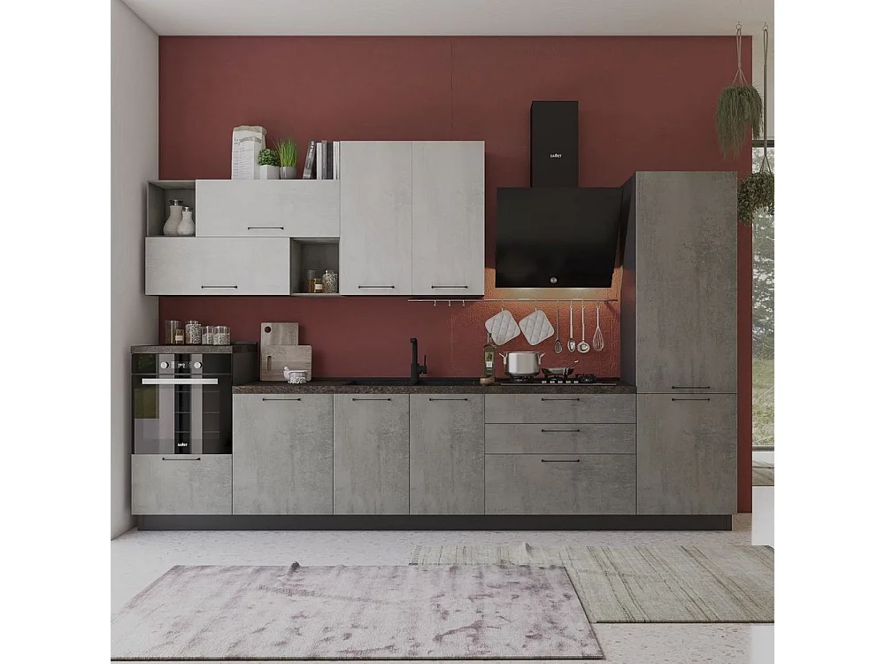 Cucina 360 cm antracite cemento fumo Pola Mira destra