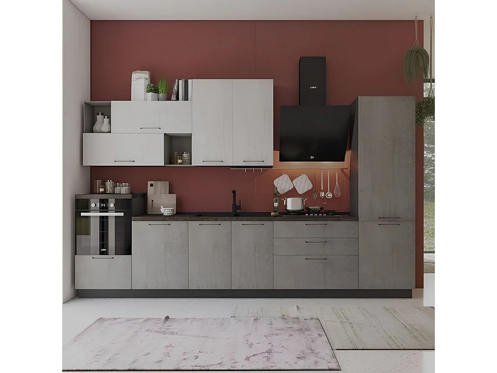 Cucina 360 cm antracite cemento fumo Pola Mira destra