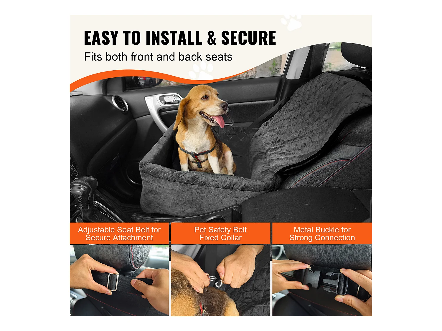 Siège Auto pour Chien SucceBuy, Petite et Moyenne Taille (jusqu'à 18 kg), Noir