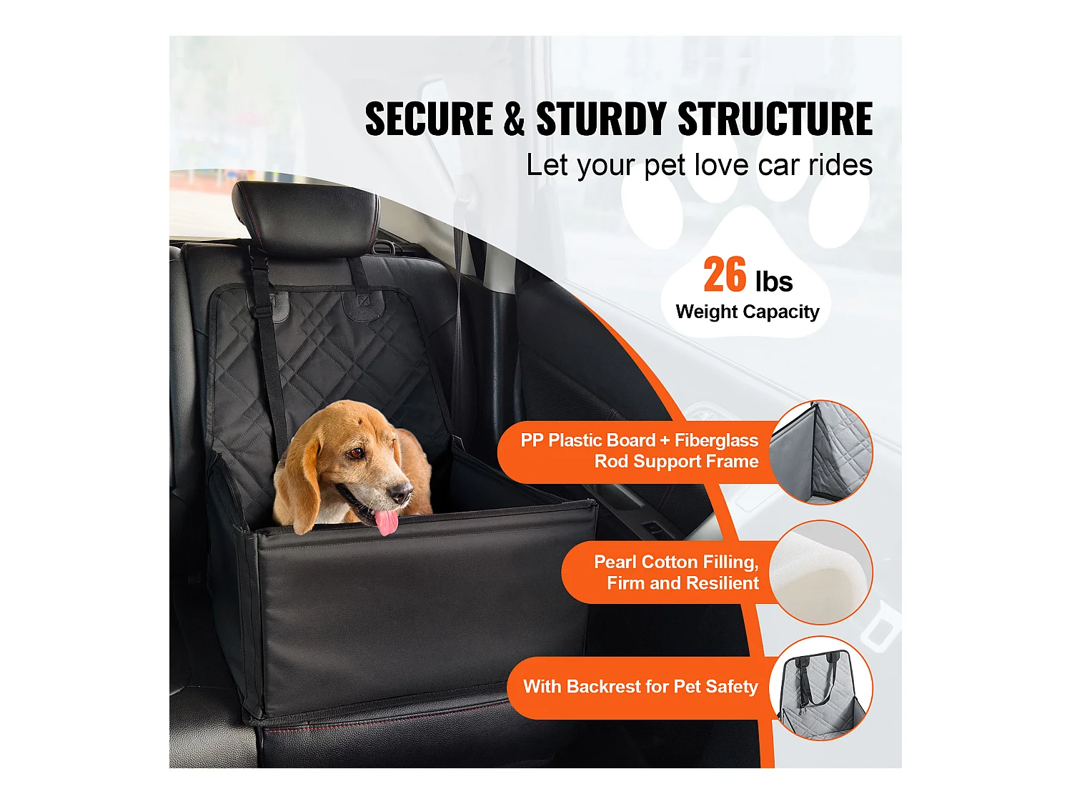 Autositz für Hunde SucceBuy, Bis zu 12 kg, Schwarz