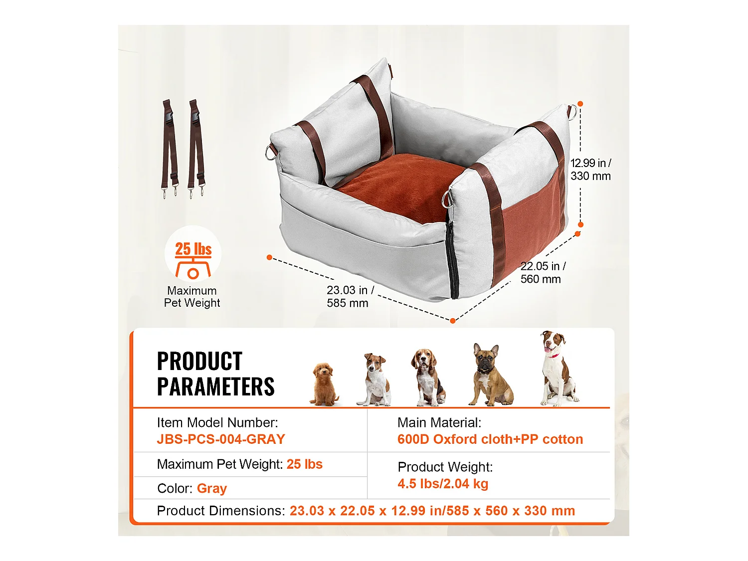 Siège Auto Rehausseur pour Chien SucceBuy, Taille Petite (Jusqu'à 11 kg), Couleur Grise