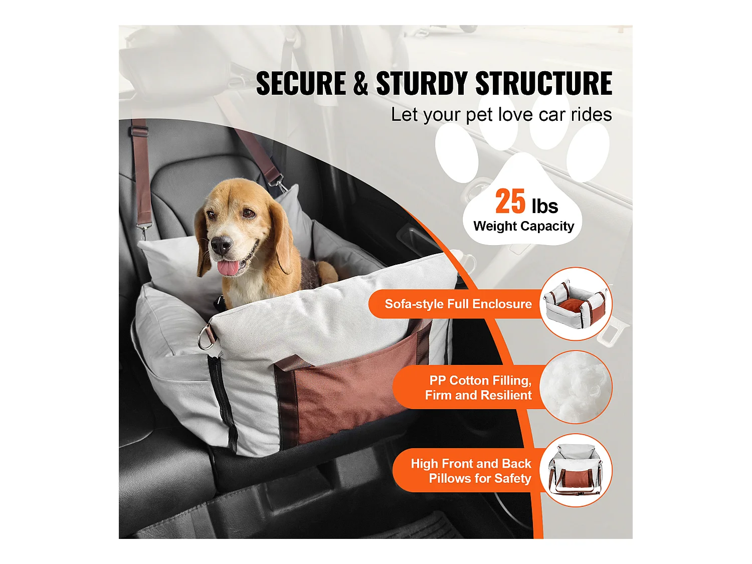 Siège Auto Rehausseur pour Chien SucceBuy, Taille Petite (Jusqu'à 11 kg), Couleur Grise