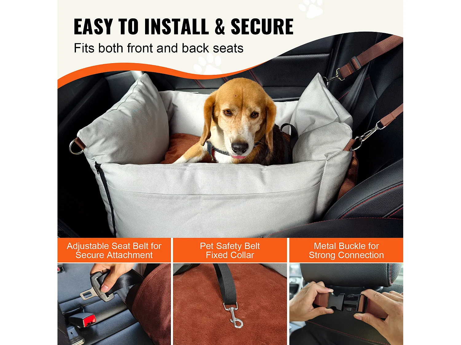 Siège Auto Rehausseur pour Chien SucceBuy, Taille Petite (Jusqu'à 11 kg), Couleur Grise