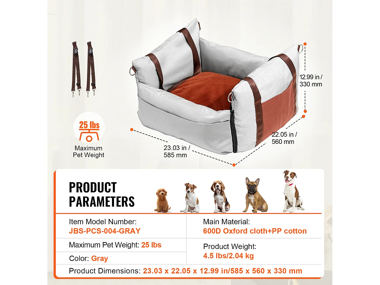 Asiento Elevador para Perros SucceBuy, Tamaño Pequeño (Hasta 11 kg), Color Gris