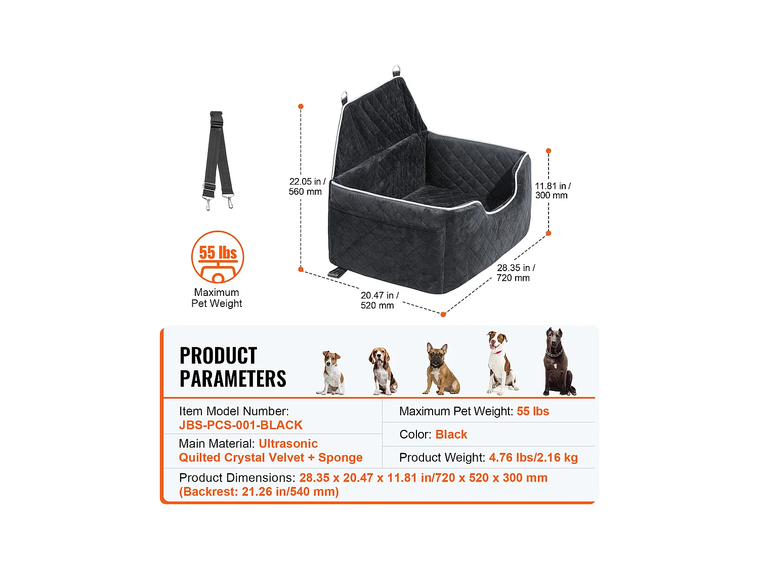 Autositz für Hunde SucceBuy, Größe Mittel/Groß (bis 25 kg), Farbe Schwarz