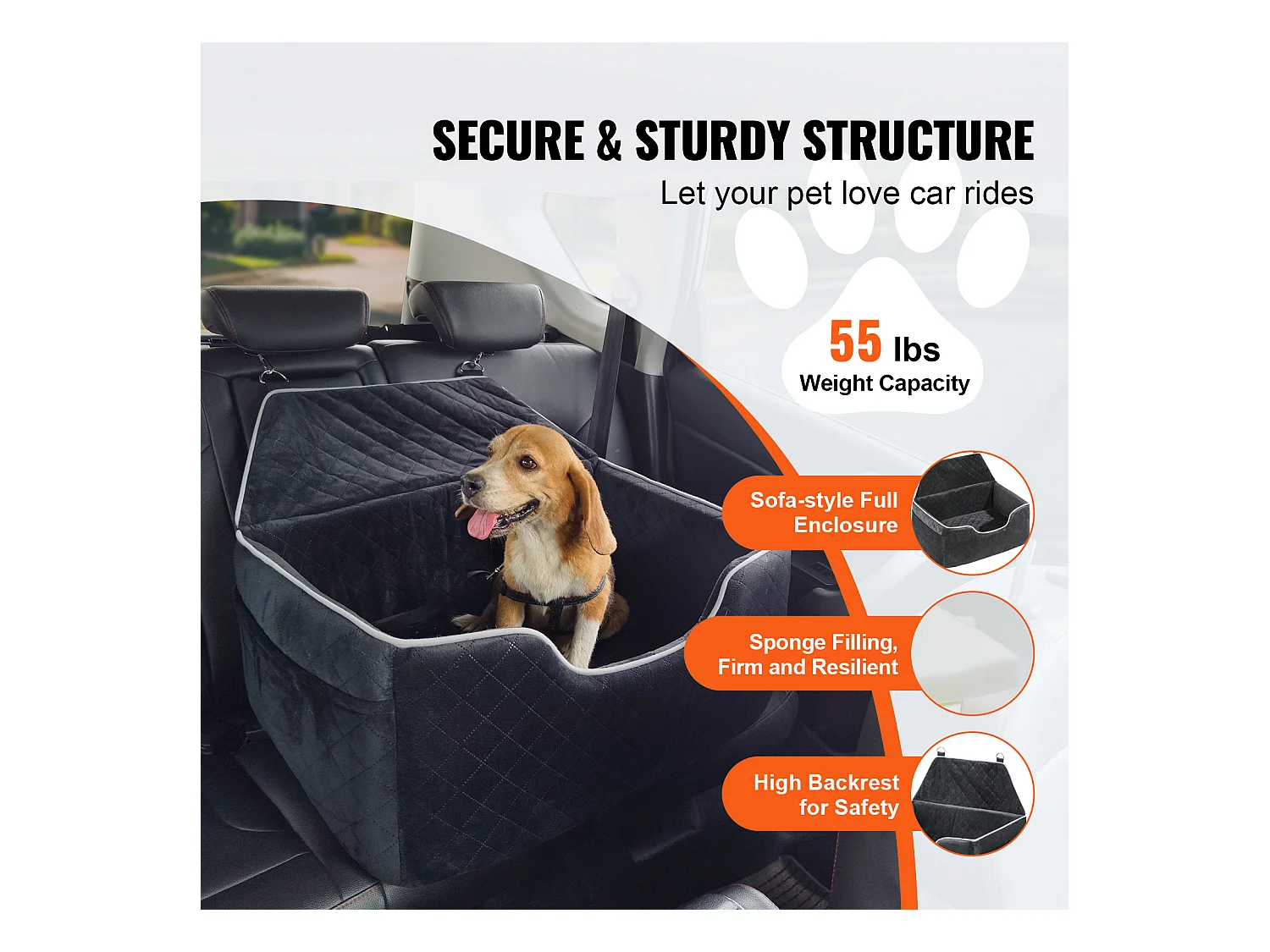 Autositz für Hunde SucceBuy, Größe Mittel/Groß (bis 25 kg), Farbe Schwarz