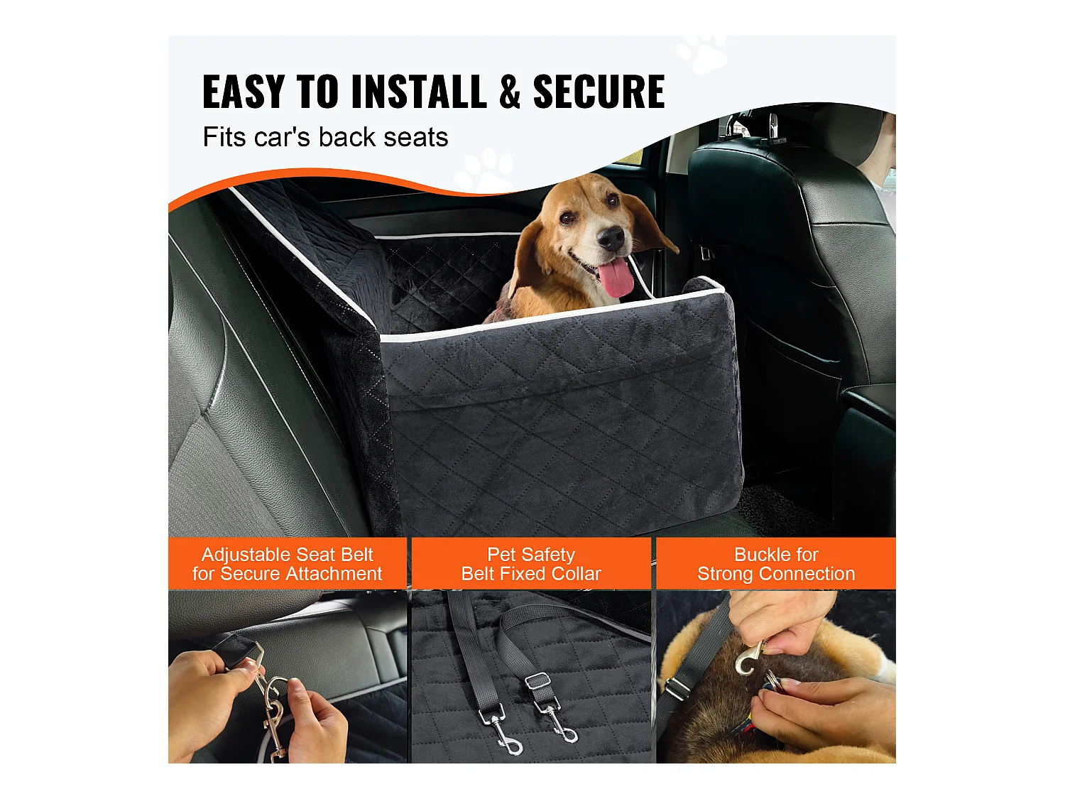 Autositz für Hunde SucceBuy, Größe Mittel/Groß (bis 25 kg), Farbe Schwarz