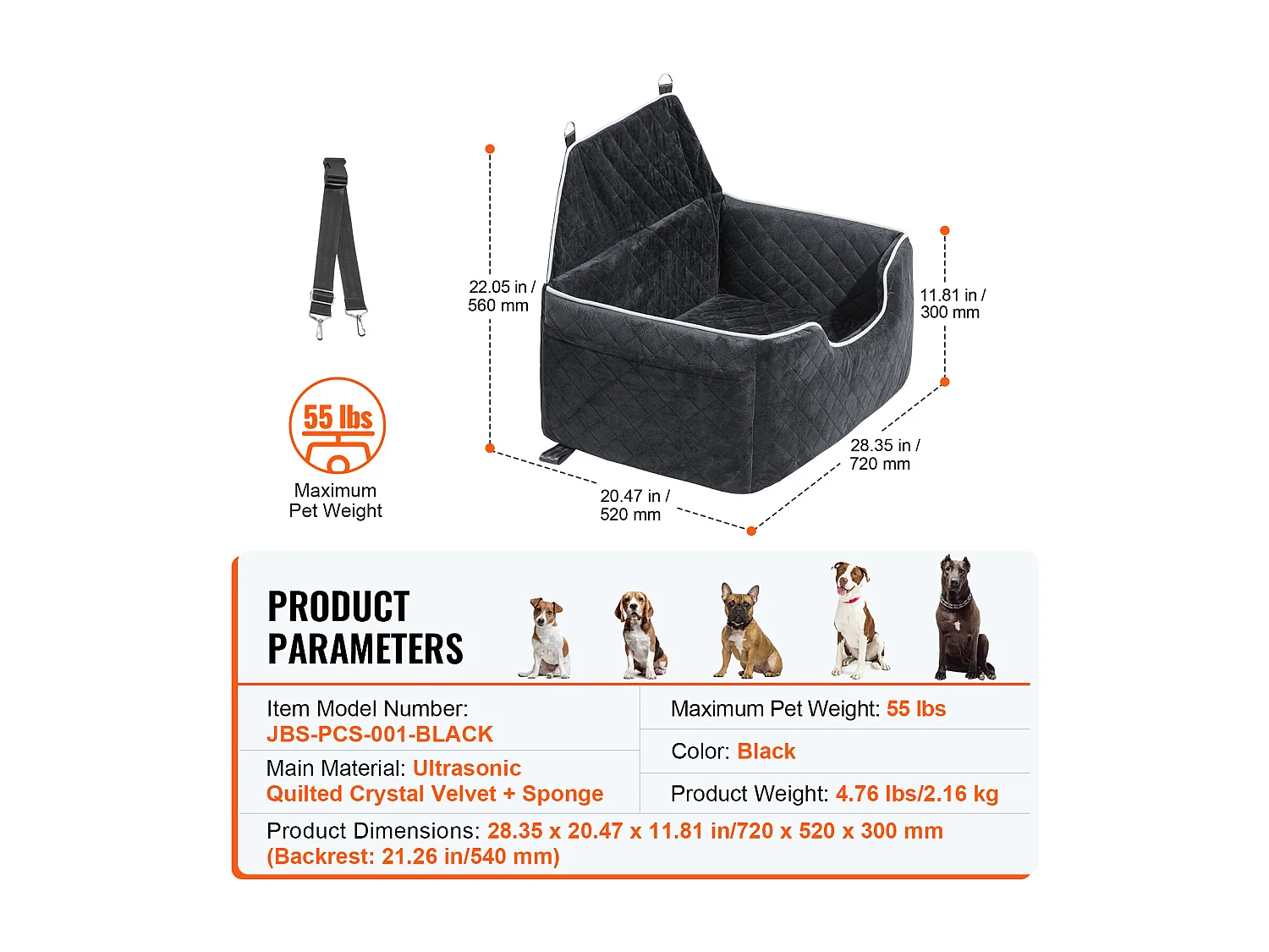 Cadeira Auto para Cães SucceBuy, Tamanho Médio/Grande (Até 25 kg), Cor Preto