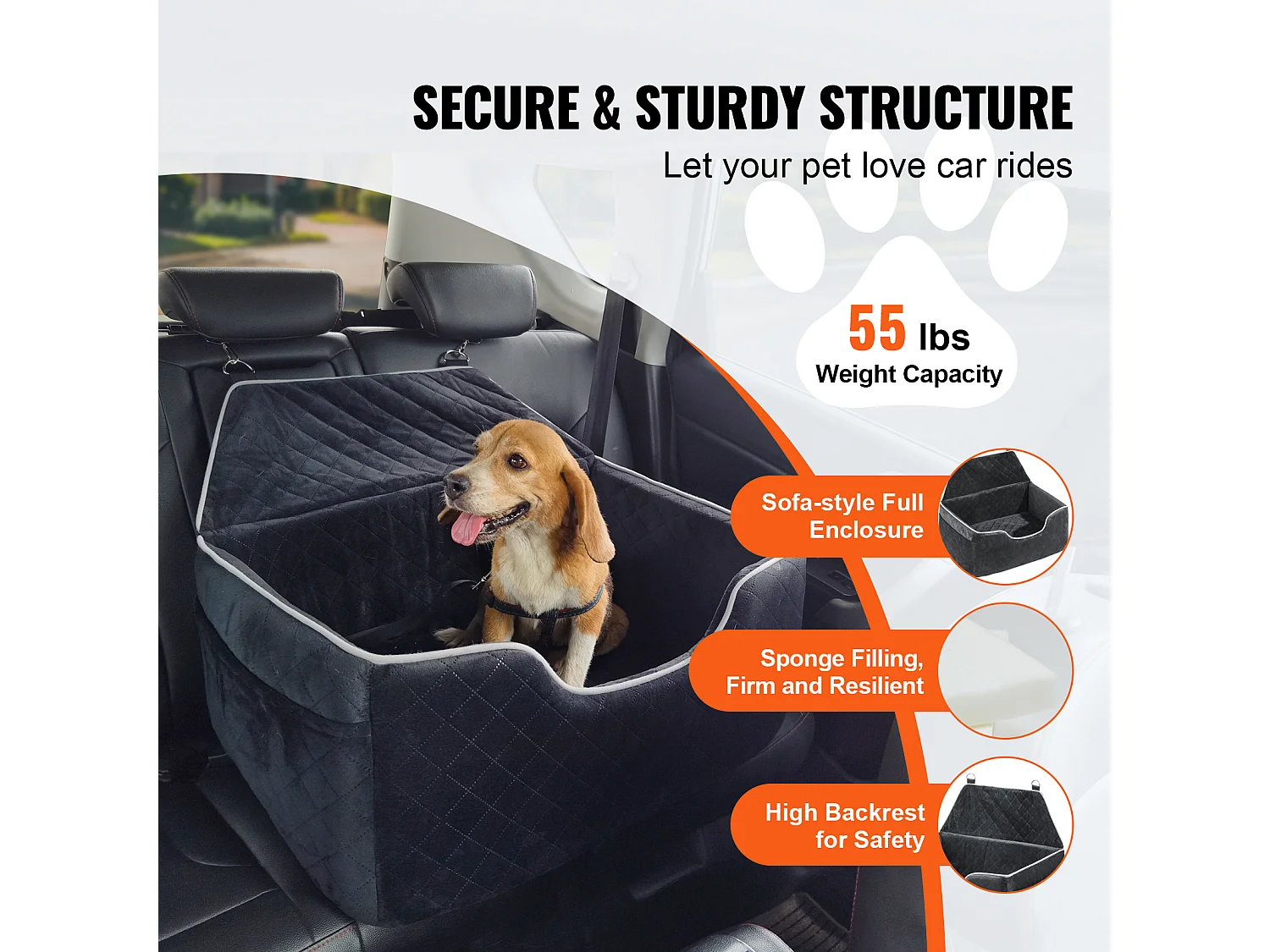 Cadeira Auto para Cães SucceBuy, Tamanho Médio/Grande (Até 25 kg), Cor Preto