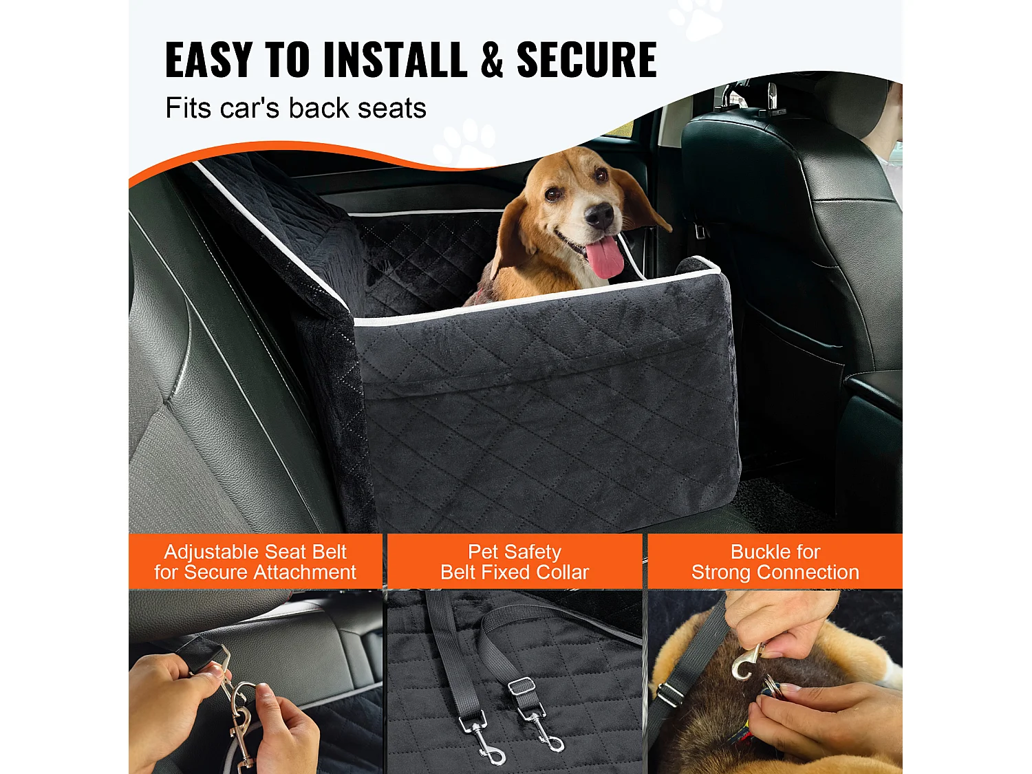 Cadeira Auto para Cães SucceBuy, Tamanho Médio/Grande (Até 25 kg), Cor Preto