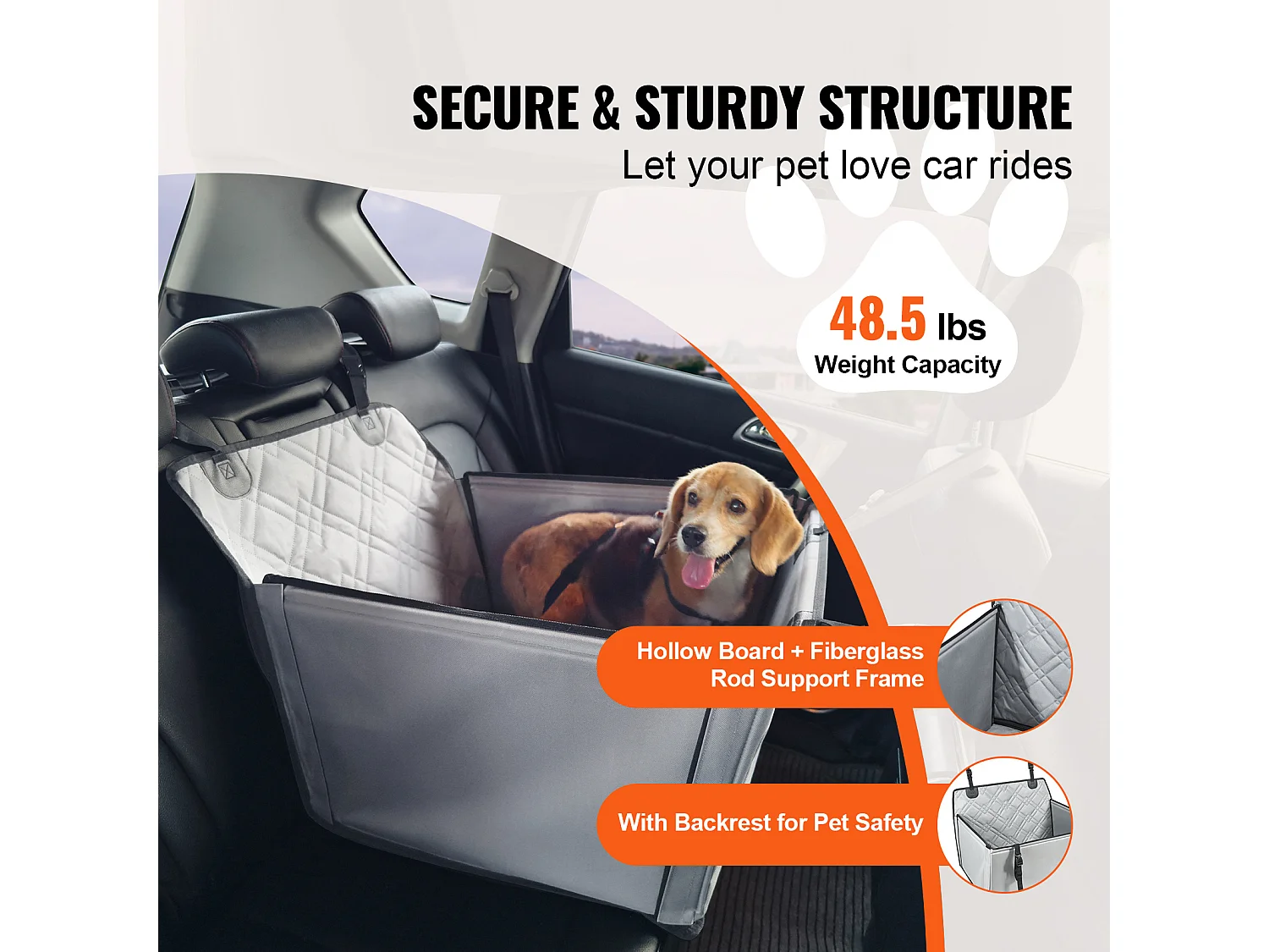 Siège Auto pour Chien SucceBuy, Convient aux Chiens S/M/L jusqu'à 22 kg, Gris