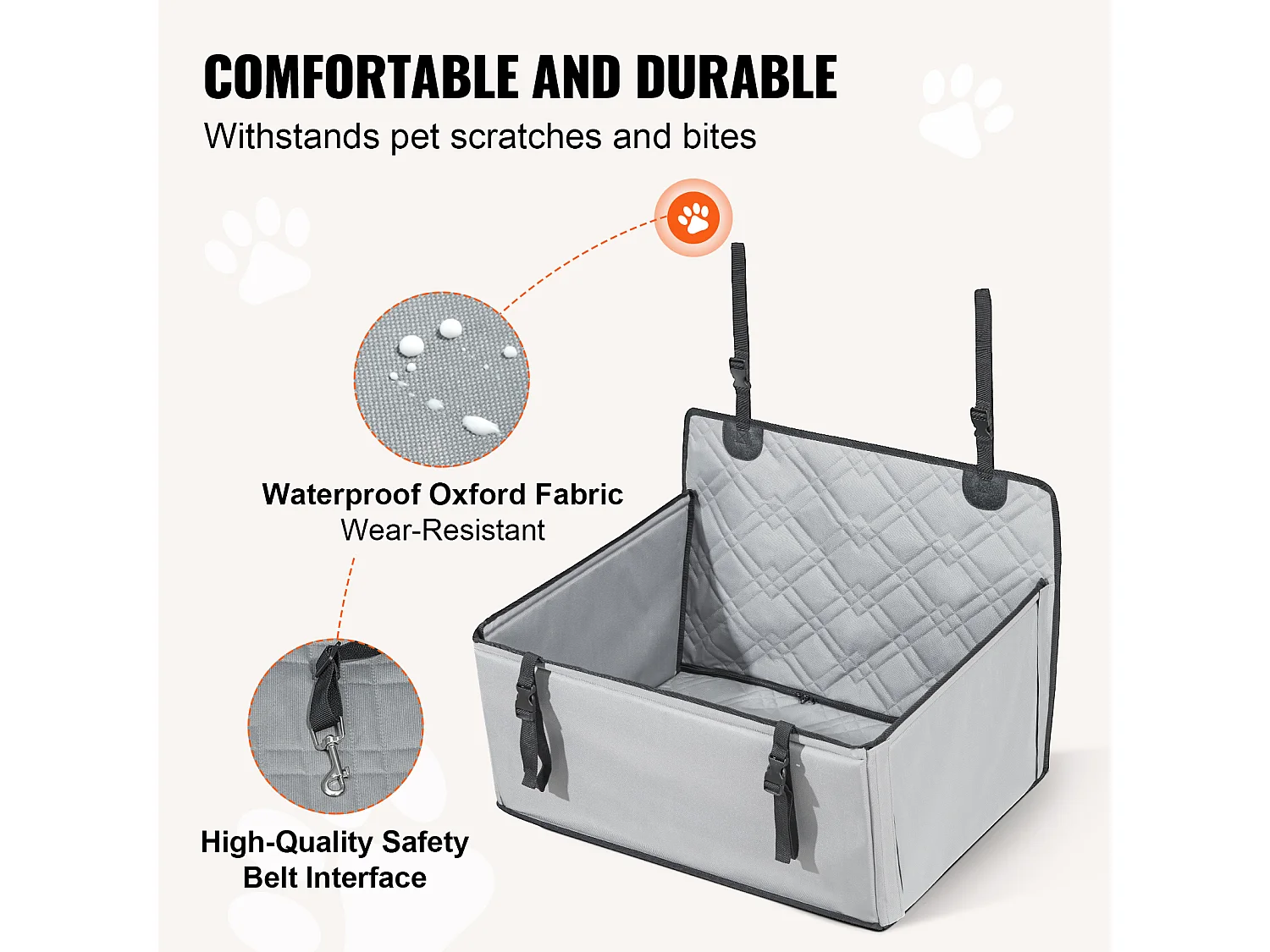 Siège Auto pour Chien SucceBuy, Convient aux Chiens S/M/L jusqu'à 22 kg, Gris