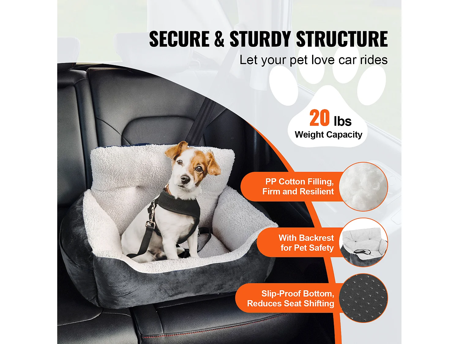 Silla de Coche para Perros SucceBuy, Tamaño Pequeño (Hasta 9 kg), Color Gris Oscuro