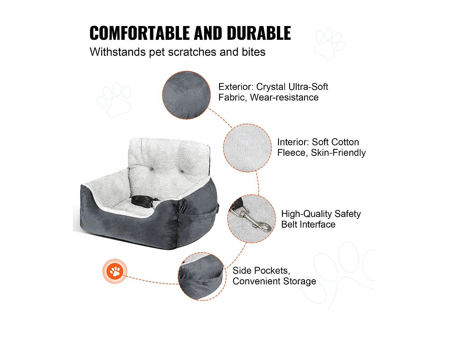 Silla de Coche para Perros SucceBuy, Tamaño Pequeño (Hasta 9 kg), Color Gris Oscuro