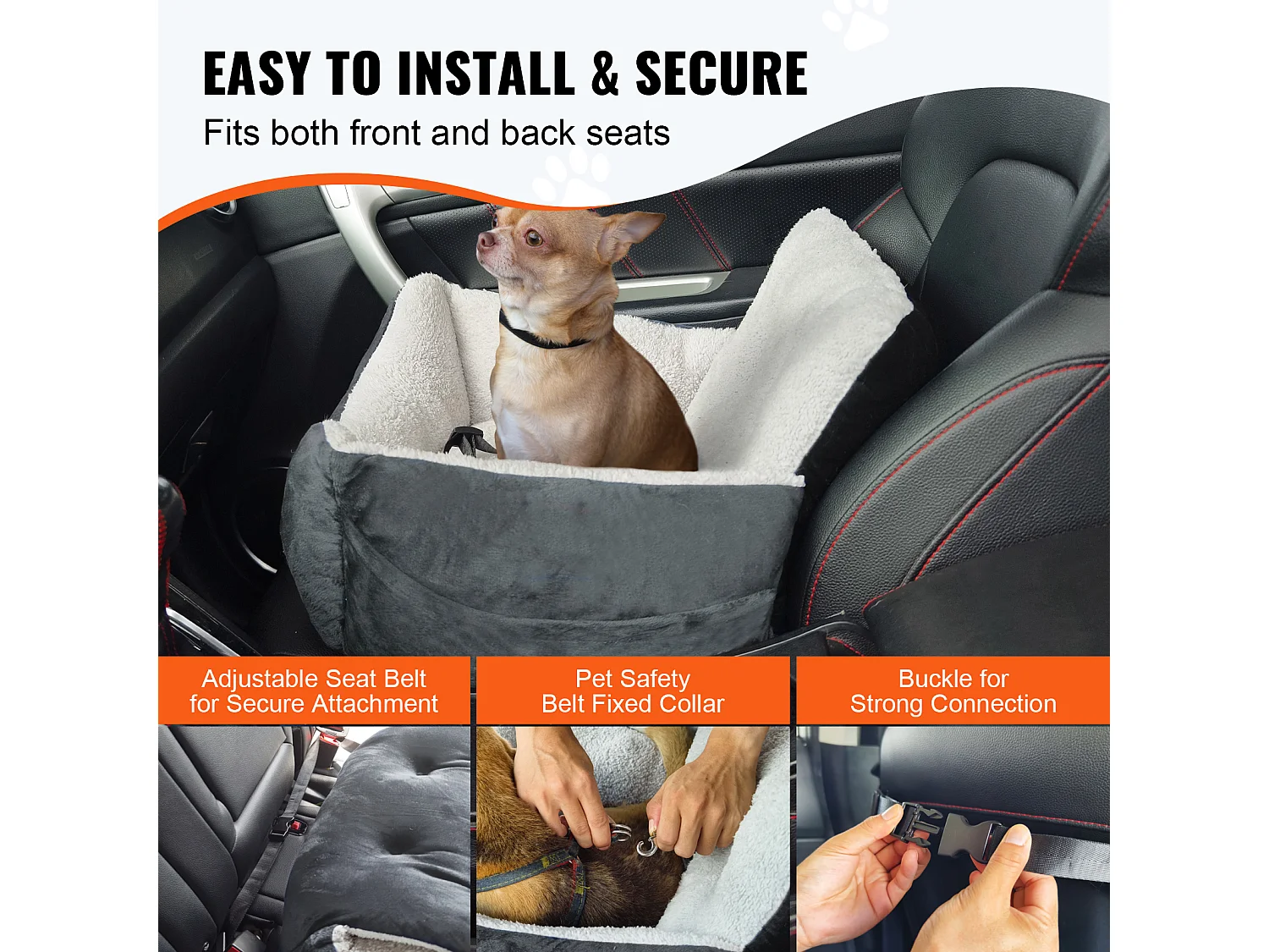 Silla de Coche para Perros SucceBuy, Tamaño Pequeño (Hasta 9 kg), Color Gris Oscuro