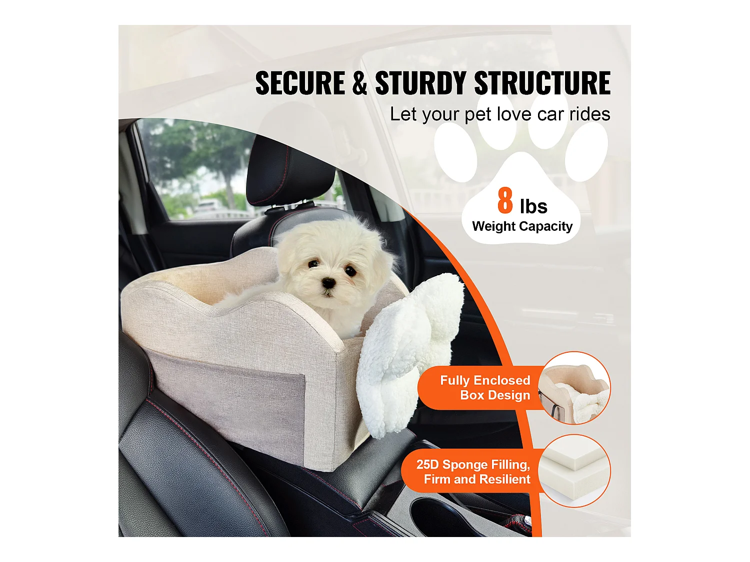 Siège Auto pour Chien SucceBuy, Console Centrale pour Chien Petit (3,6 kg), Couleur Marron Clair