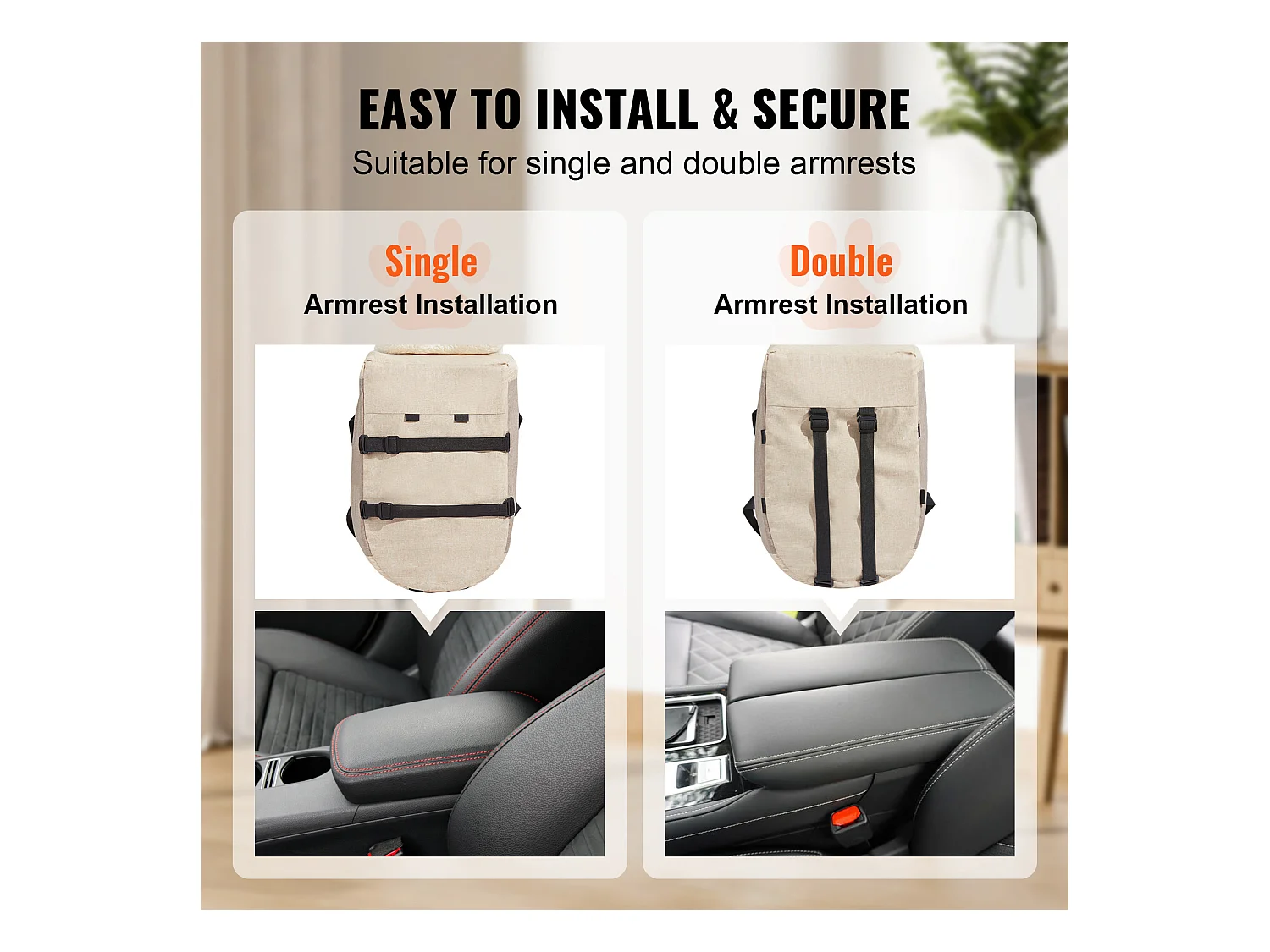 Siège Auto pour Chien SucceBuy, Console Centrale pour Chien Petit (3,6 kg), Couleur Marron Clair