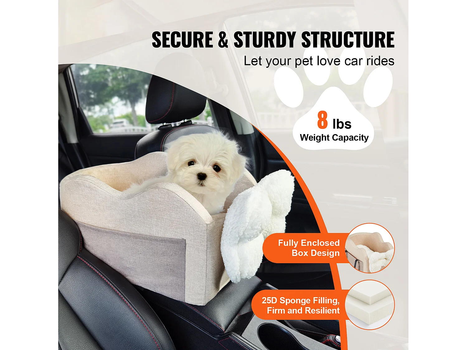 Seggiolino Auto a Console Centrale per Cane SucceBuy, Taglia Piccola (3,6 kg), Colore Marrone Chiaro