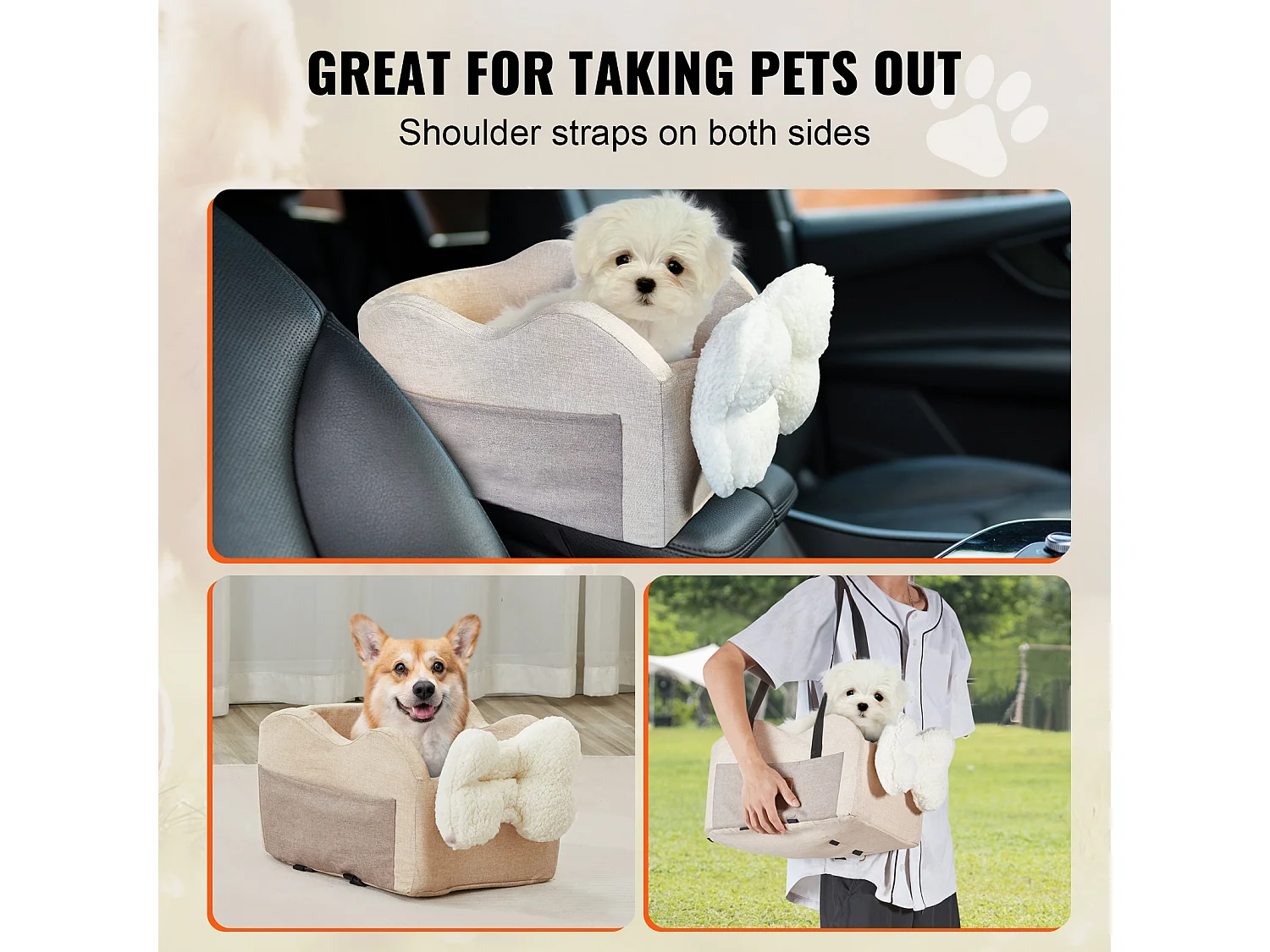 Seggiolino Auto a Console Centrale per Cane SucceBuy, Taglia Piccola (3,6 kg), Colore Marrone Chiaro