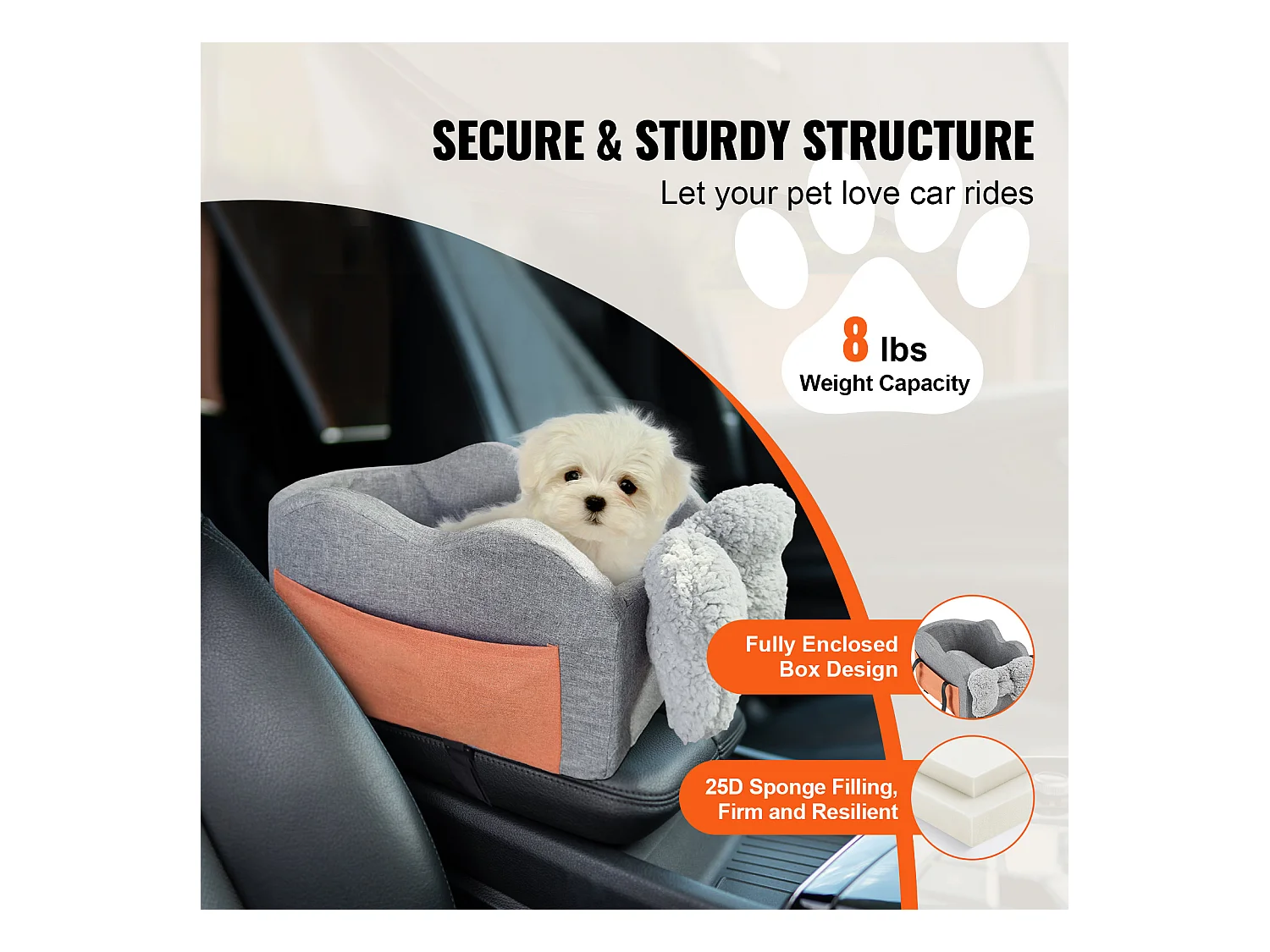 Siège Auto pour Chien SucceBuy, Console Centrale pour Petit Chien (3,6 kg), Gris Foncé