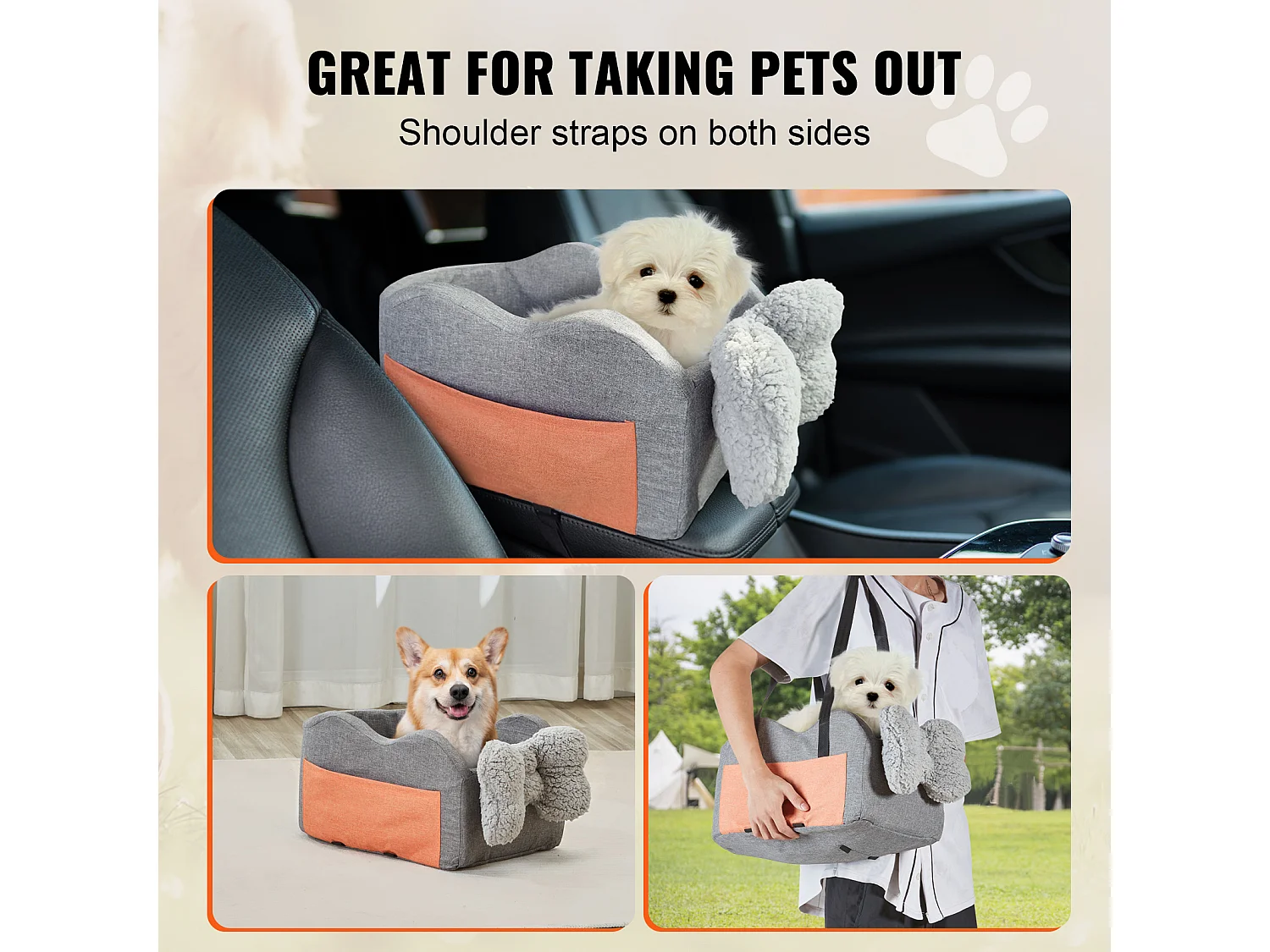 Siège Auto pour Chien SucceBuy, Console Centrale pour Petit Chien (3,6 kg), Gris Foncé