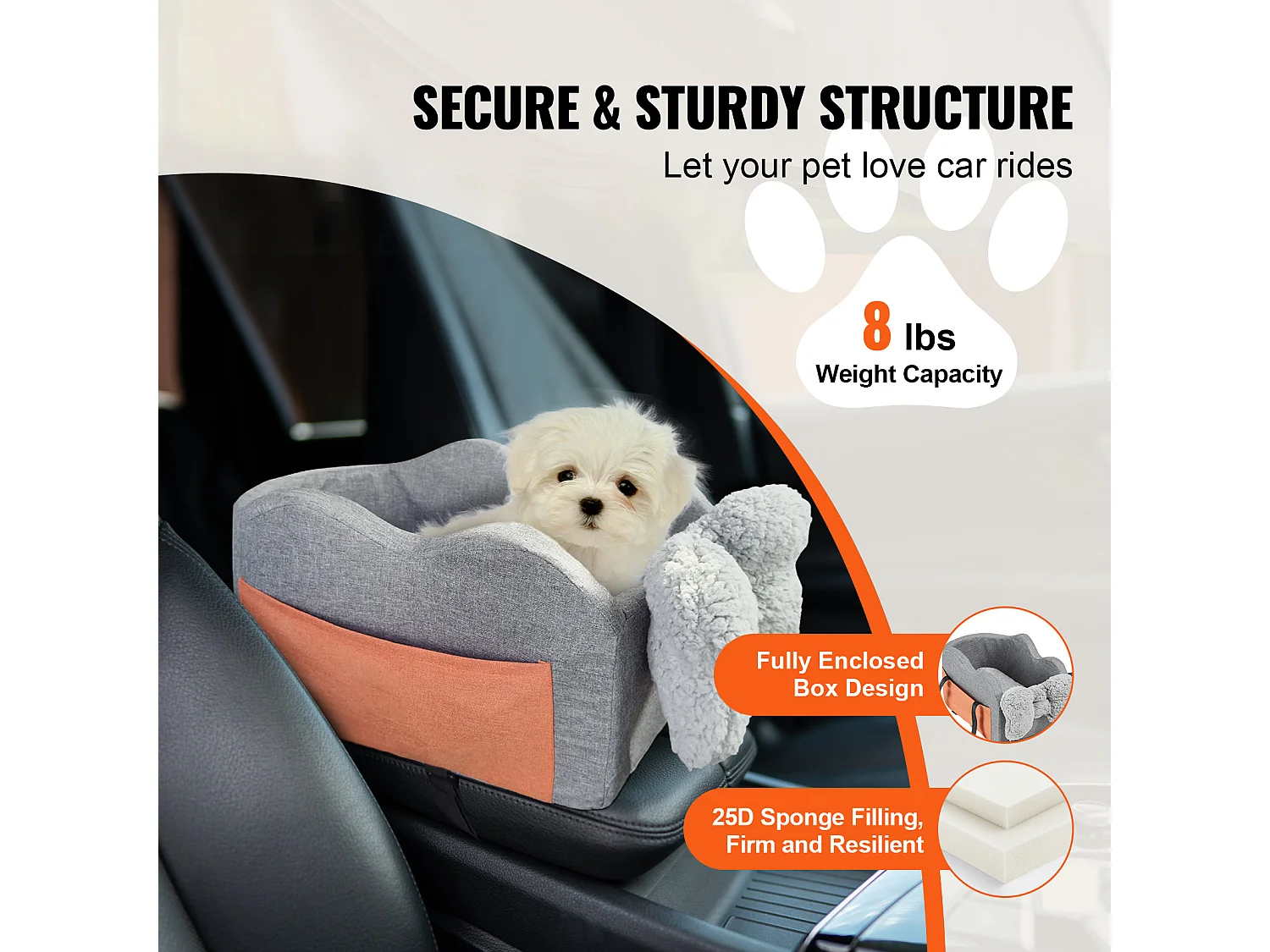 Siège Auto pour Chien SucceBuy, Console Centrale pour Petit Chien (3,6 kg), Gris Foncé