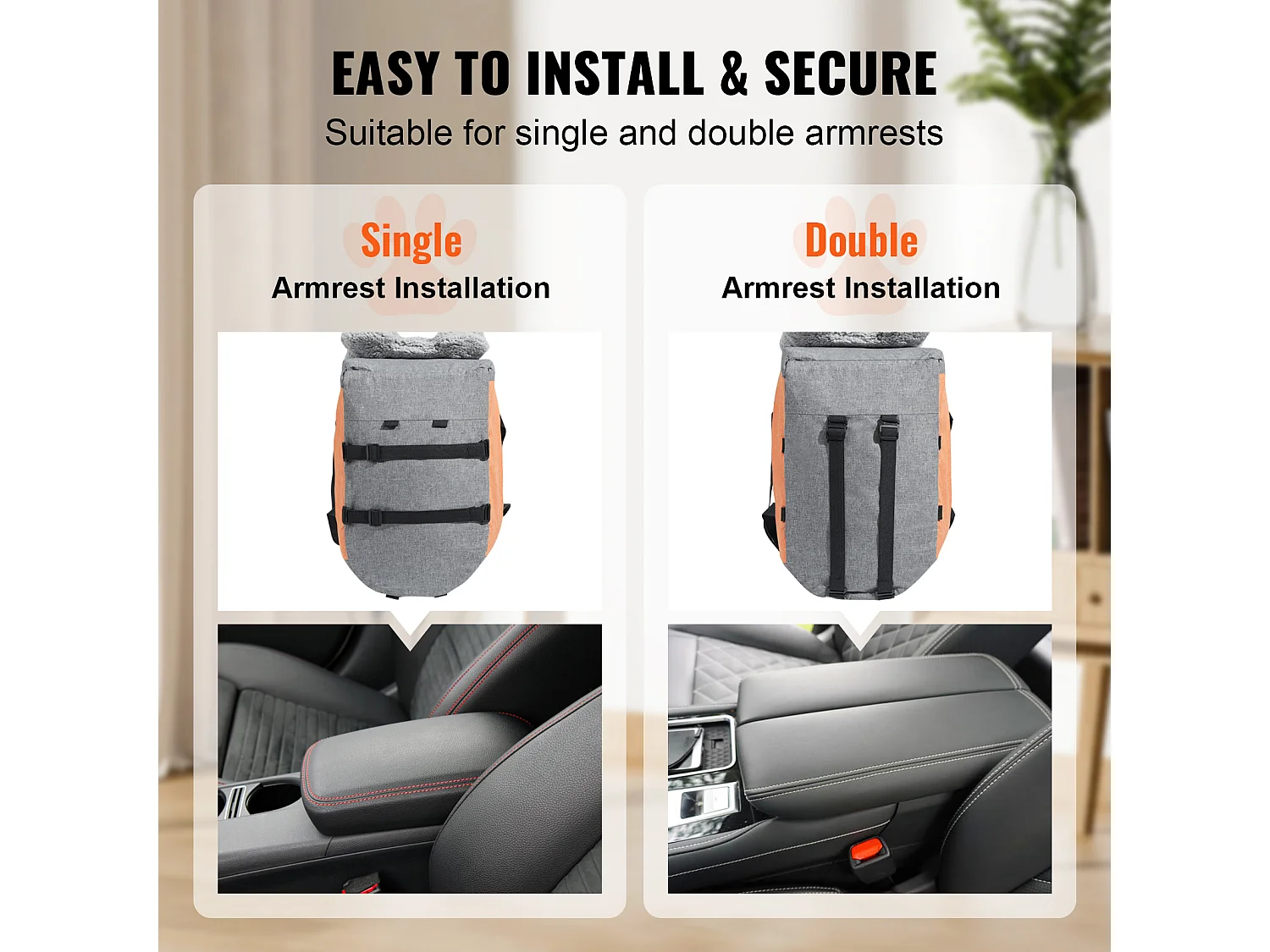 Siège Auto pour Chien SucceBuy, Console Centrale pour Petit Chien (3,6 kg), Gris Foncé