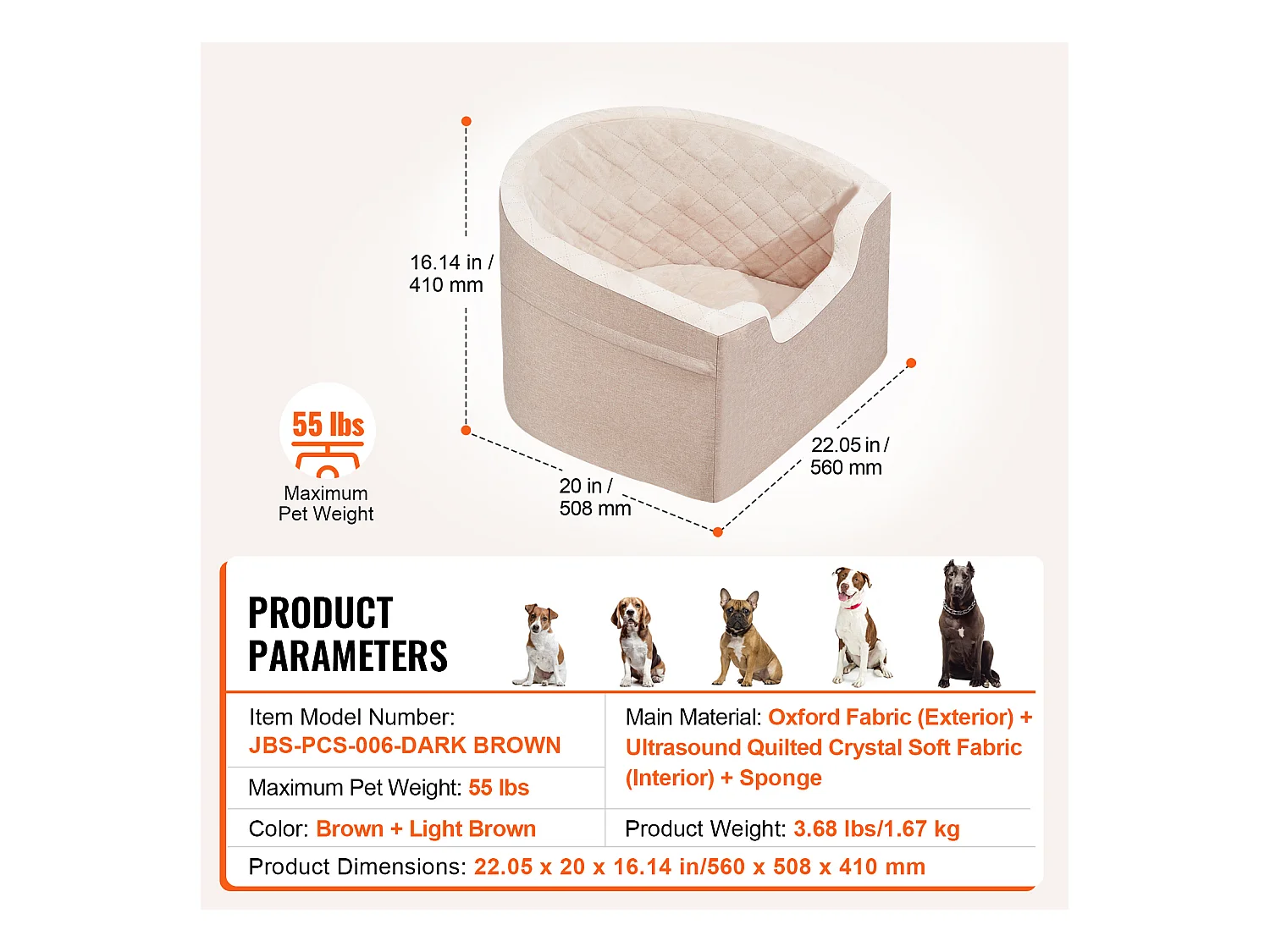 Siège Auto pour Chien SucceBuy, Petite et Moyenne Taille (jusqu'à 25 kg), Marron