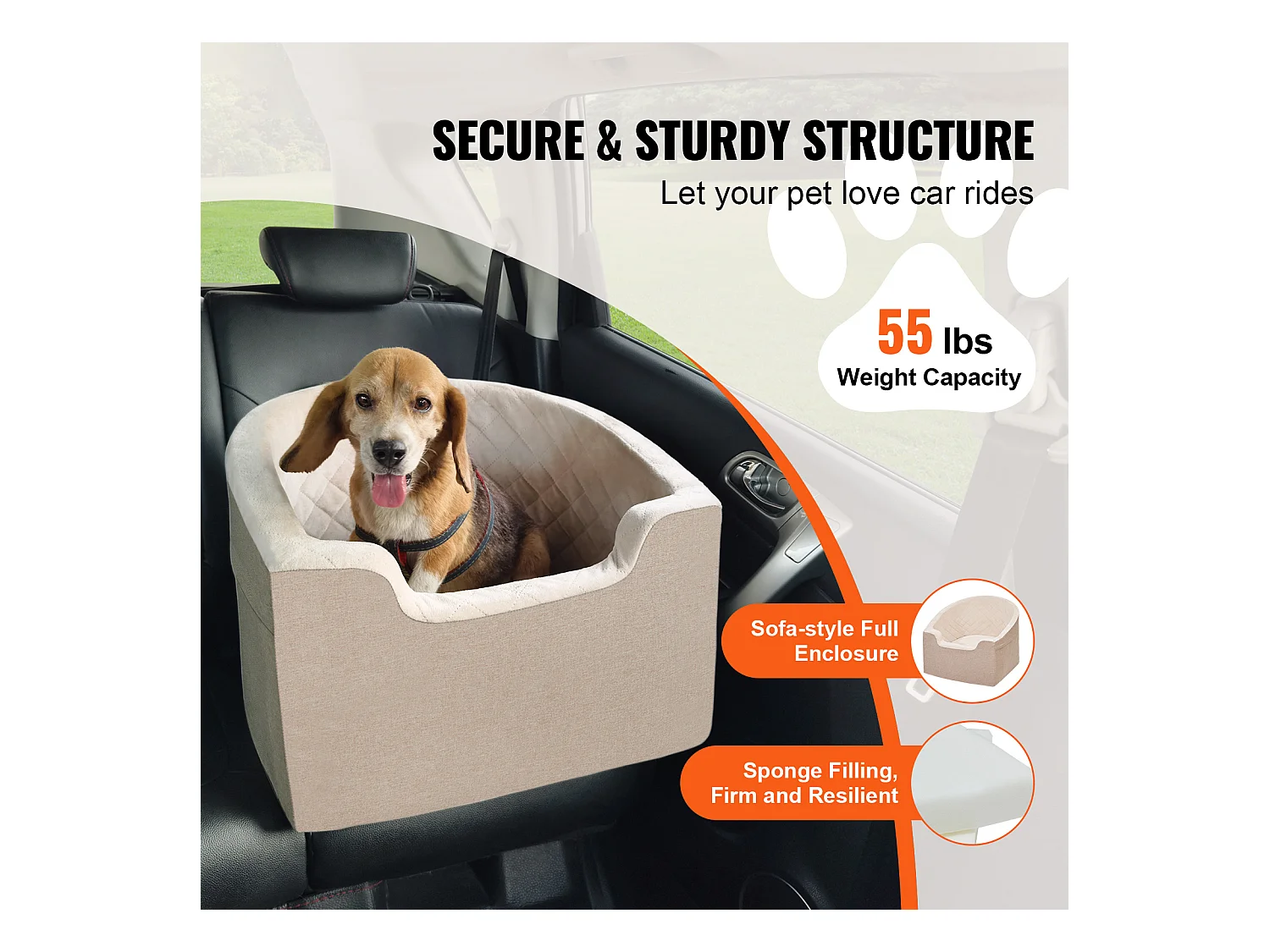 Siège Auto pour Chien SucceBuy, Petite et Moyenne Taille (jusqu'à 25 kg), Marron