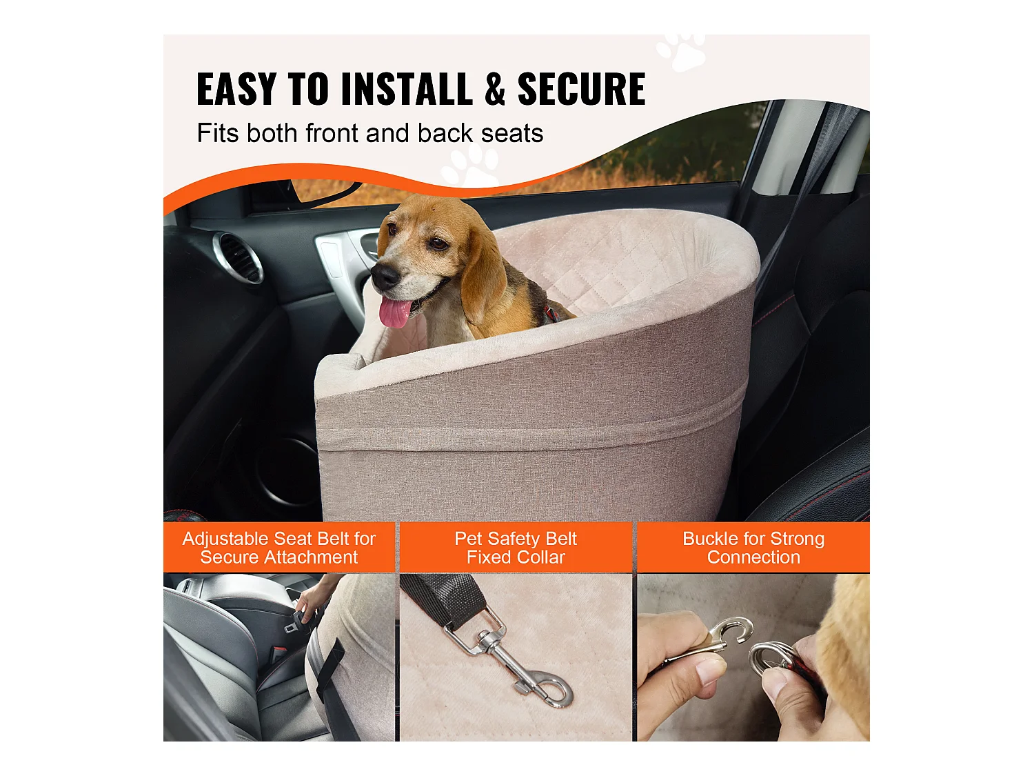 Siège Auto pour Chien SucceBuy, Petite et Moyenne Taille (jusqu'à 25 kg), Marron