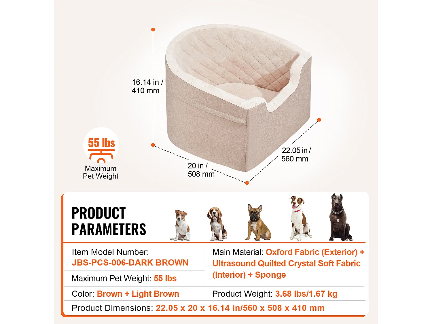 Siège Auto pour Chien SucceBuy, Petite et Moyenne Taille (jusqu'à 25 kg), Marron
