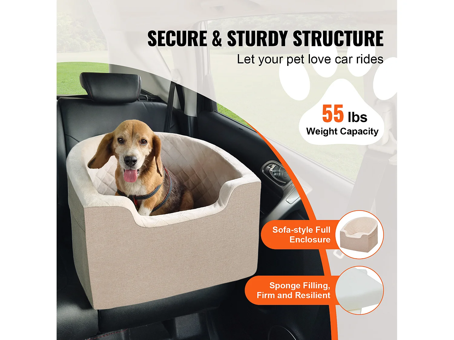 Siège Auto pour Chien SucceBuy, Petite et Moyenne Taille (jusqu'à 25 kg), Marron