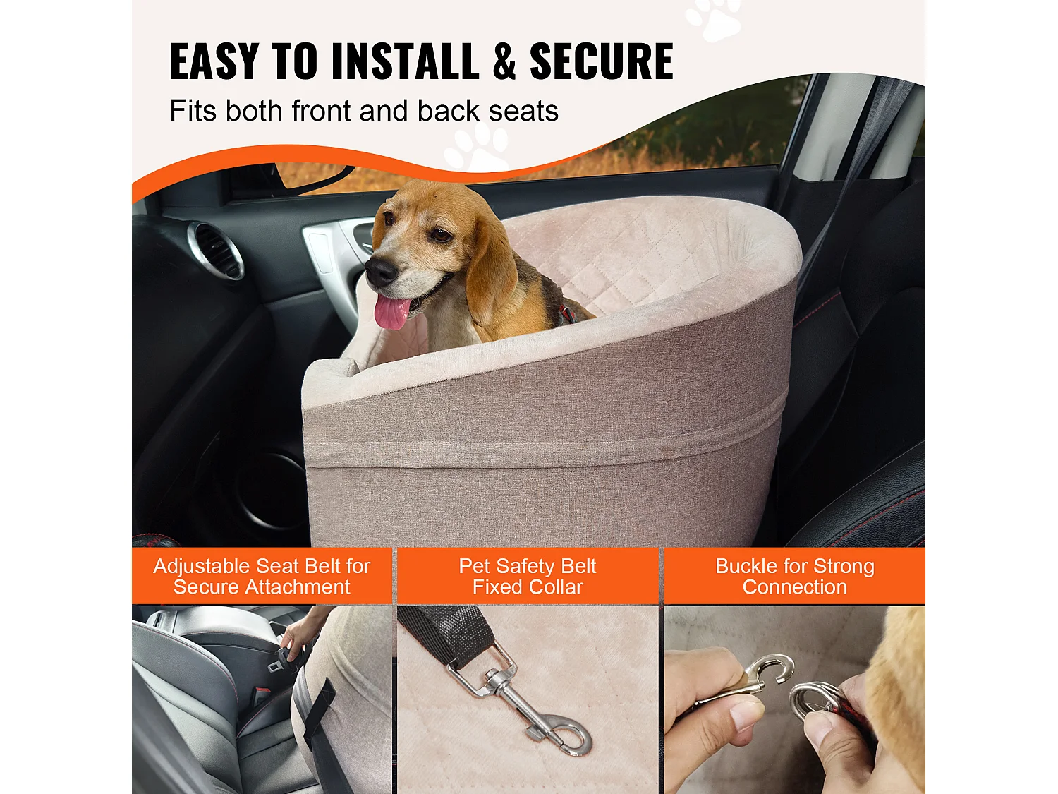 Siège Auto pour Chien SucceBuy, Petite et Moyenne Taille (jusqu'à 25 kg), Marron