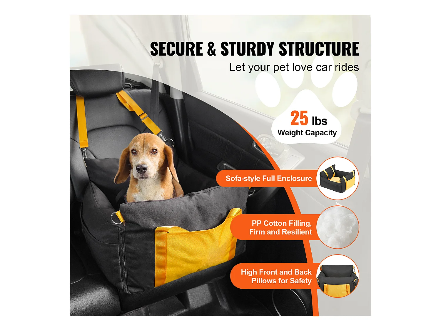Siège Auto pour Chien SucceBuy, Taille Petite (Jusqu'à 11 kg), Couleur Noire