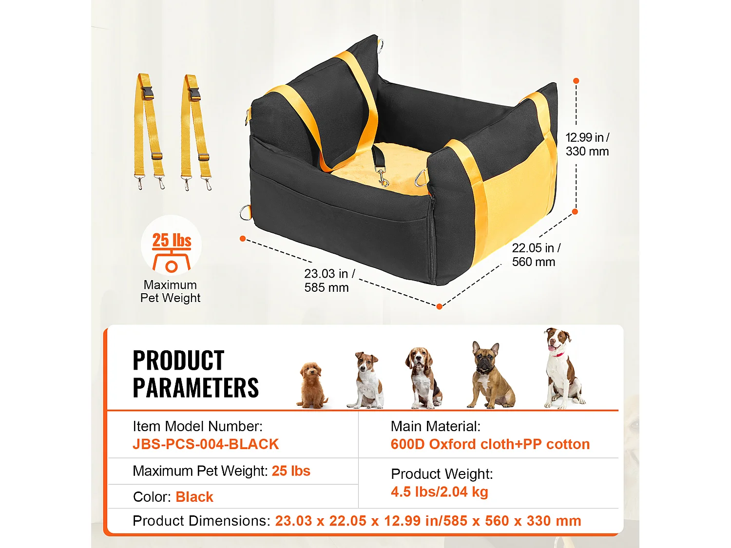 Siège Auto pour Chien SucceBuy, Taille Petite (Jusqu'à 11 kg), Couleur Noire