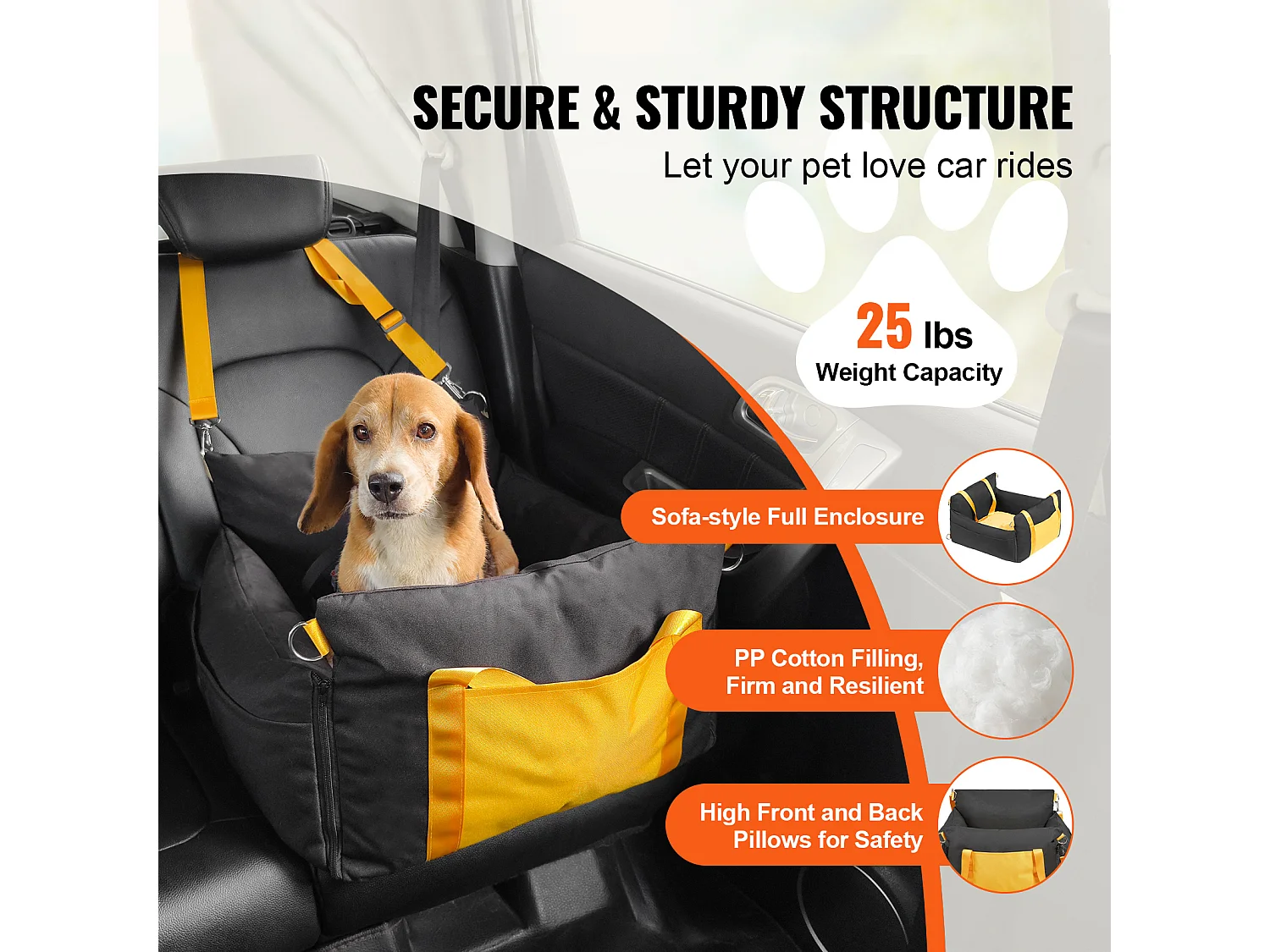 Siège Auto pour Chien SucceBuy, Taille Petite (Jusqu'à 11 kg), Couleur Noire