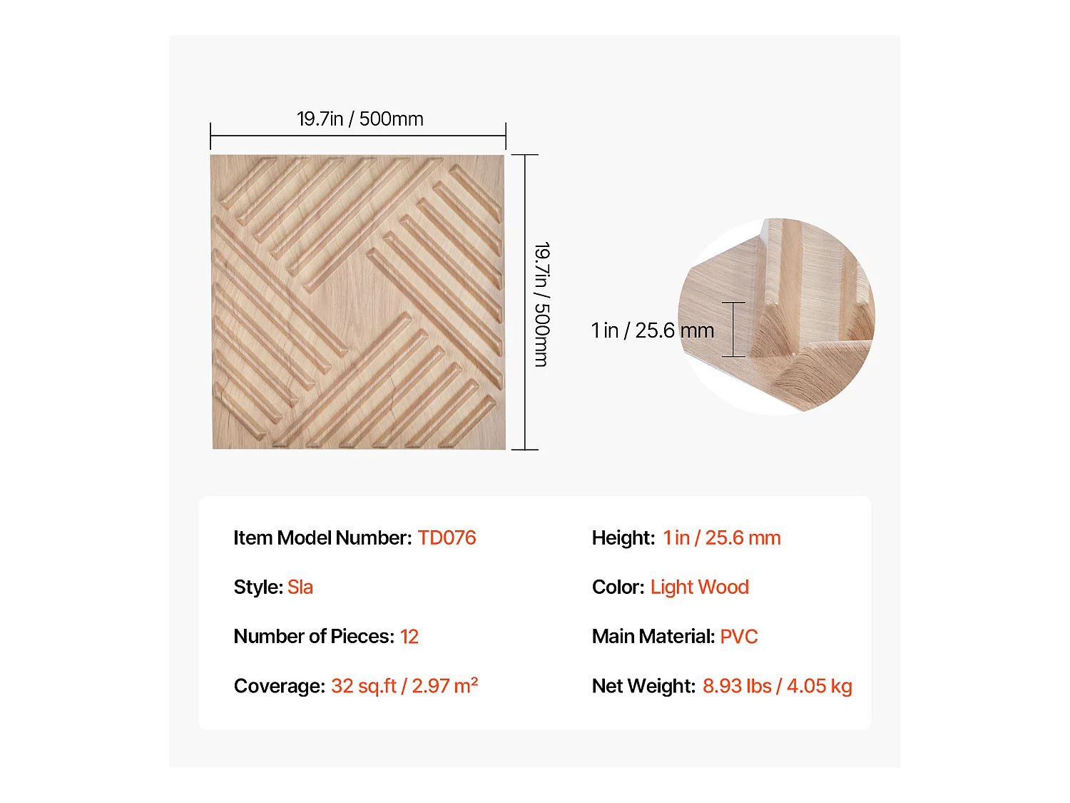 Panneaux Muraux 3D SucceBuy, Lot de 12, 50 x 50 cm, PVC  à Lattes, Couverture de 3 m², Bois Blair