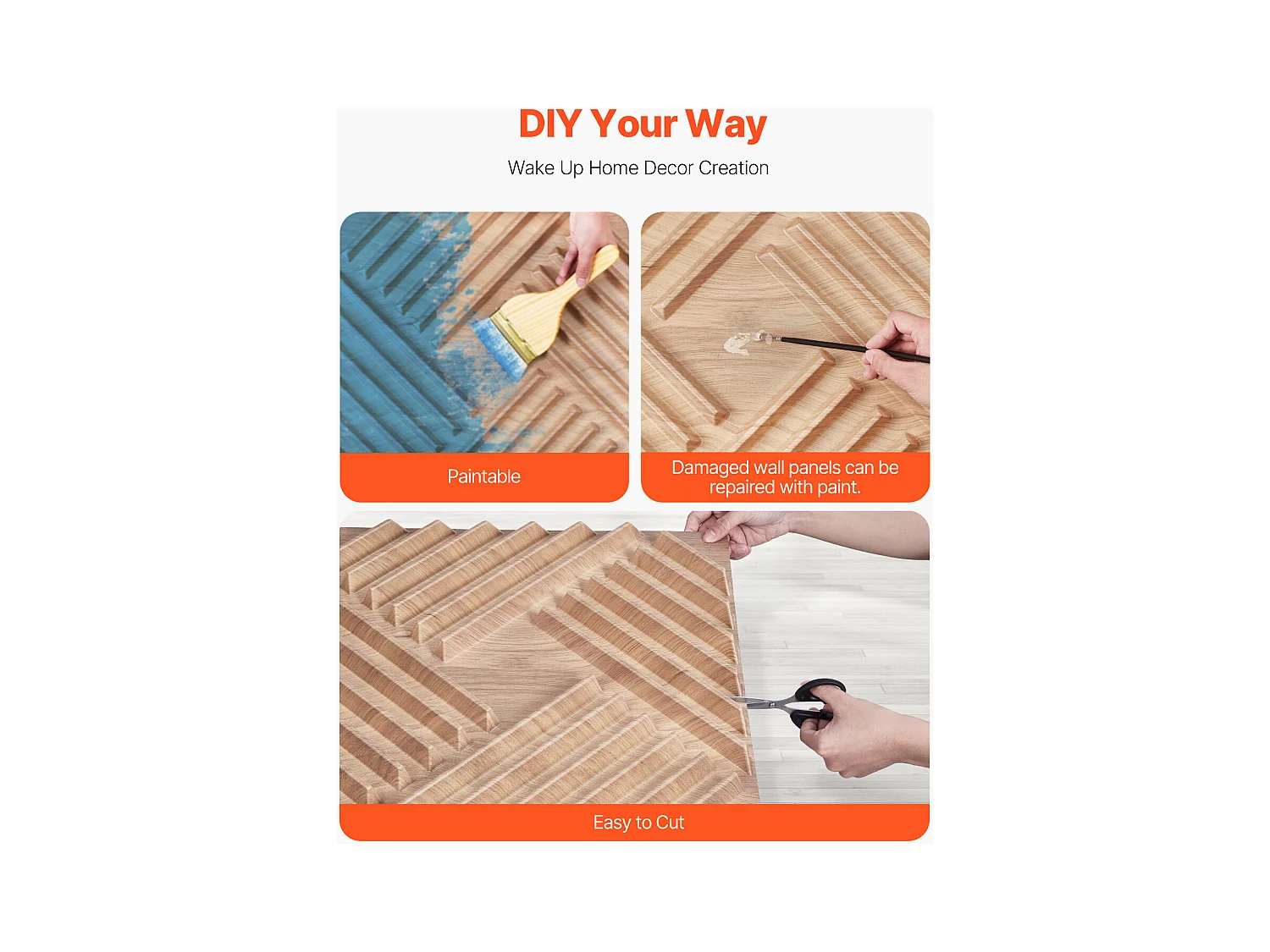 Panneaux Muraux 3D SucceBuy, Lot de 12, 50 x 50 cm, PVC  à Lattes, Couverture de 3 m², Bois Blair