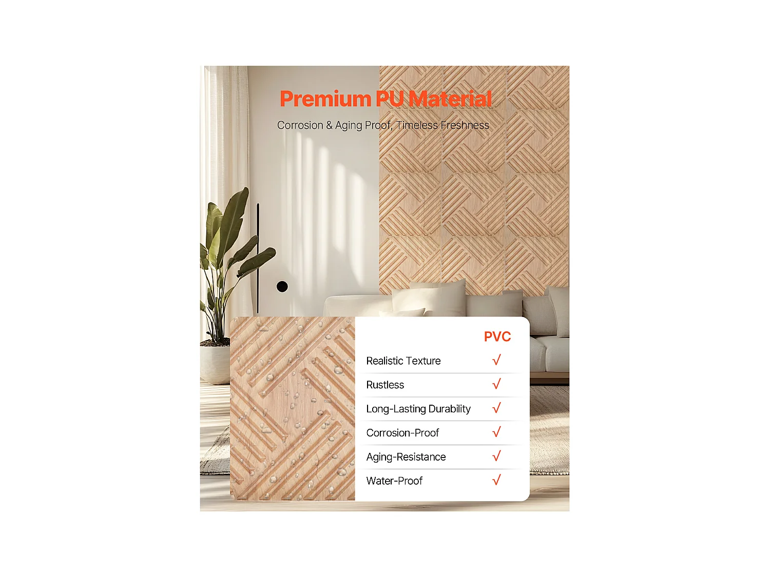 Panneaux Muraux 3D SucceBuy, Lot de 12, 50 x 50 cm, PVC  à Lattes, Couverture de 3 m², Bois Blair