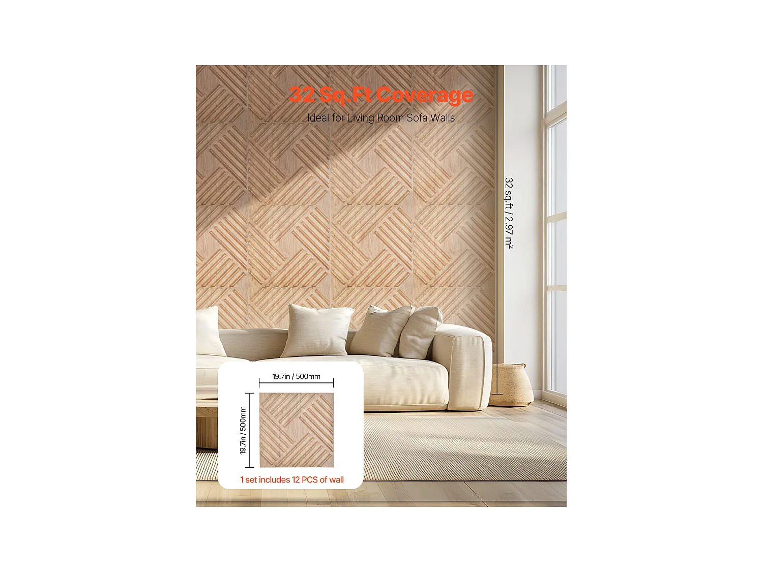 Panneaux Muraux 3D SucceBuy, Lot de 12, 50 x 50 cm, PVC  à Lattes, Couverture de 3 m², Bois Blair