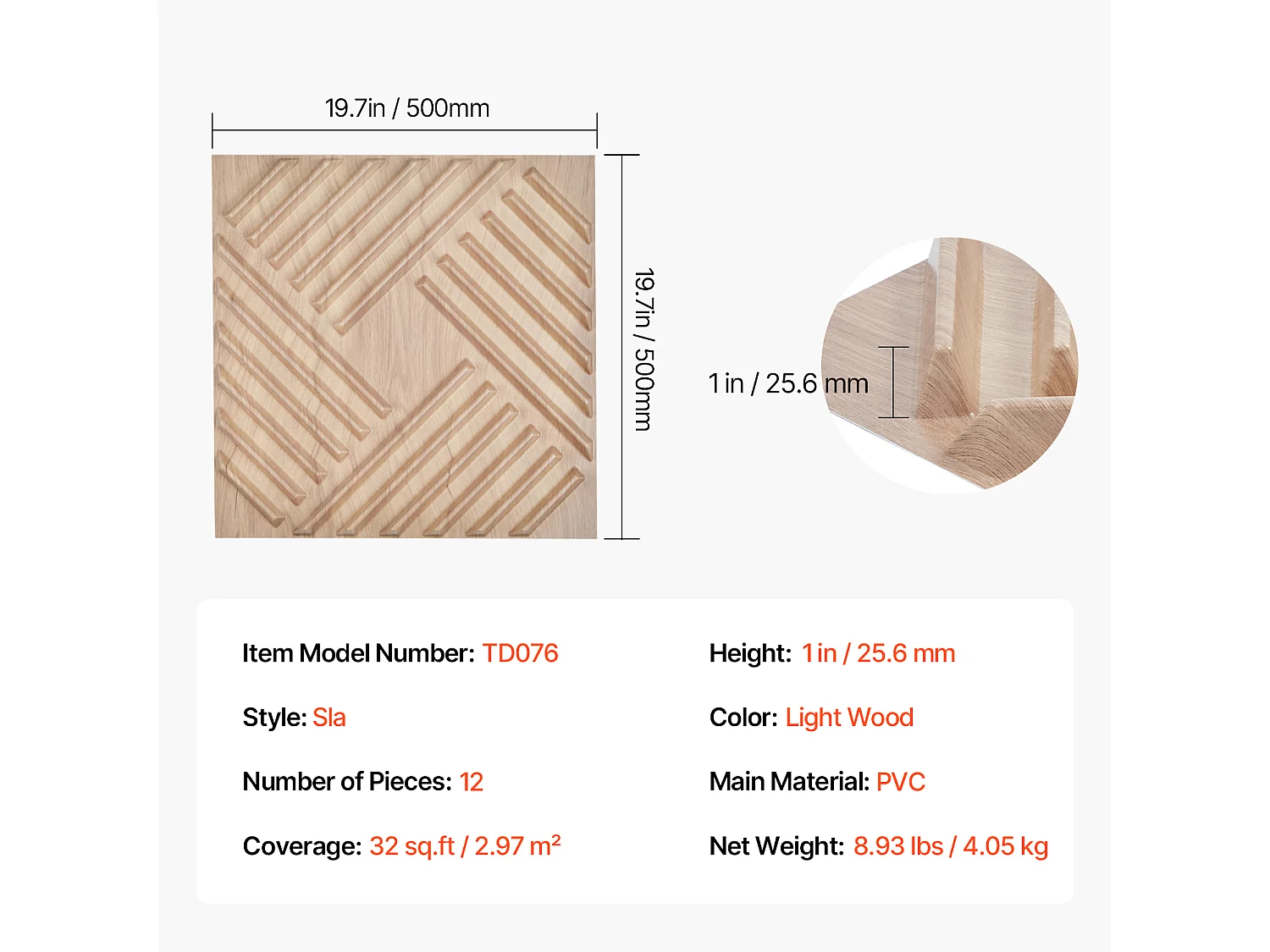 Panneaux Muraux 3D SucceBuy, Lot de 12, 50 x 50 cm, PVC  à Lattes, Couverture de 3 m², Bois Blair