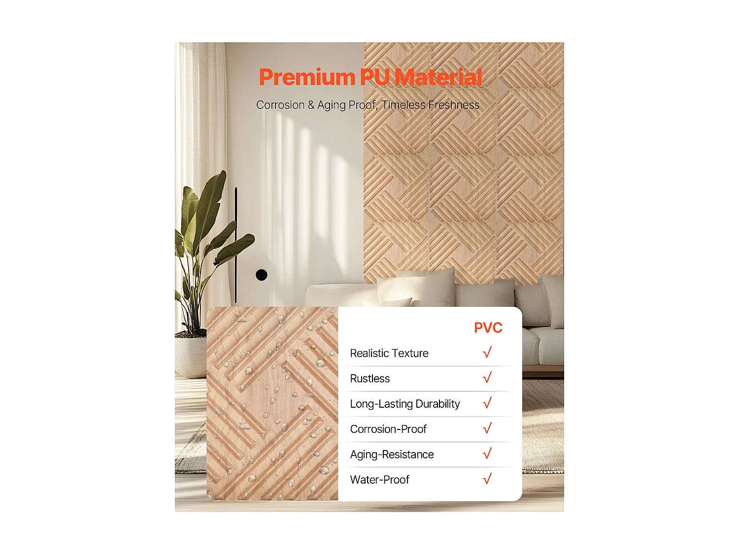 Panneaux Muraux 3D SucceBuy, Lot de 12, 50 x 50 cm, PVC  à Lattes, Couverture de 3 m², Bois Blair