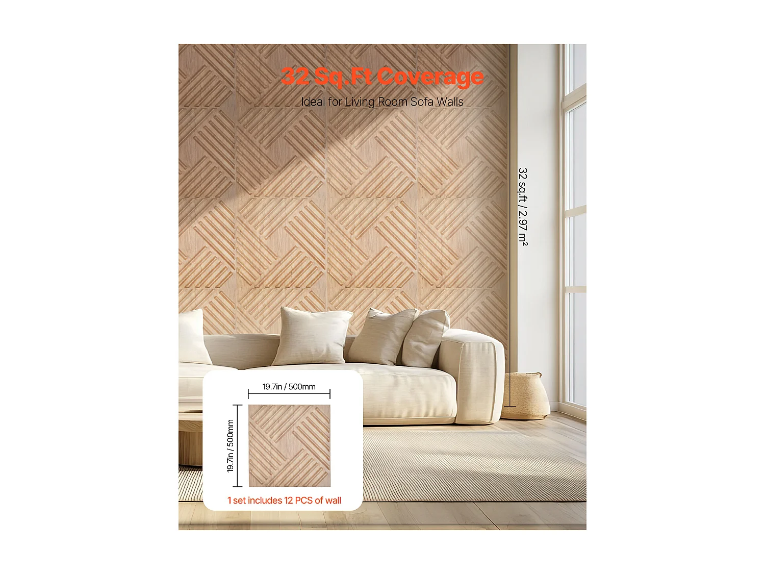 Panneaux Muraux 3D SucceBuy, Lot de 12, 50 x 50 cm, PVC  à Lattes, Couverture de 3 m², Bois Blair