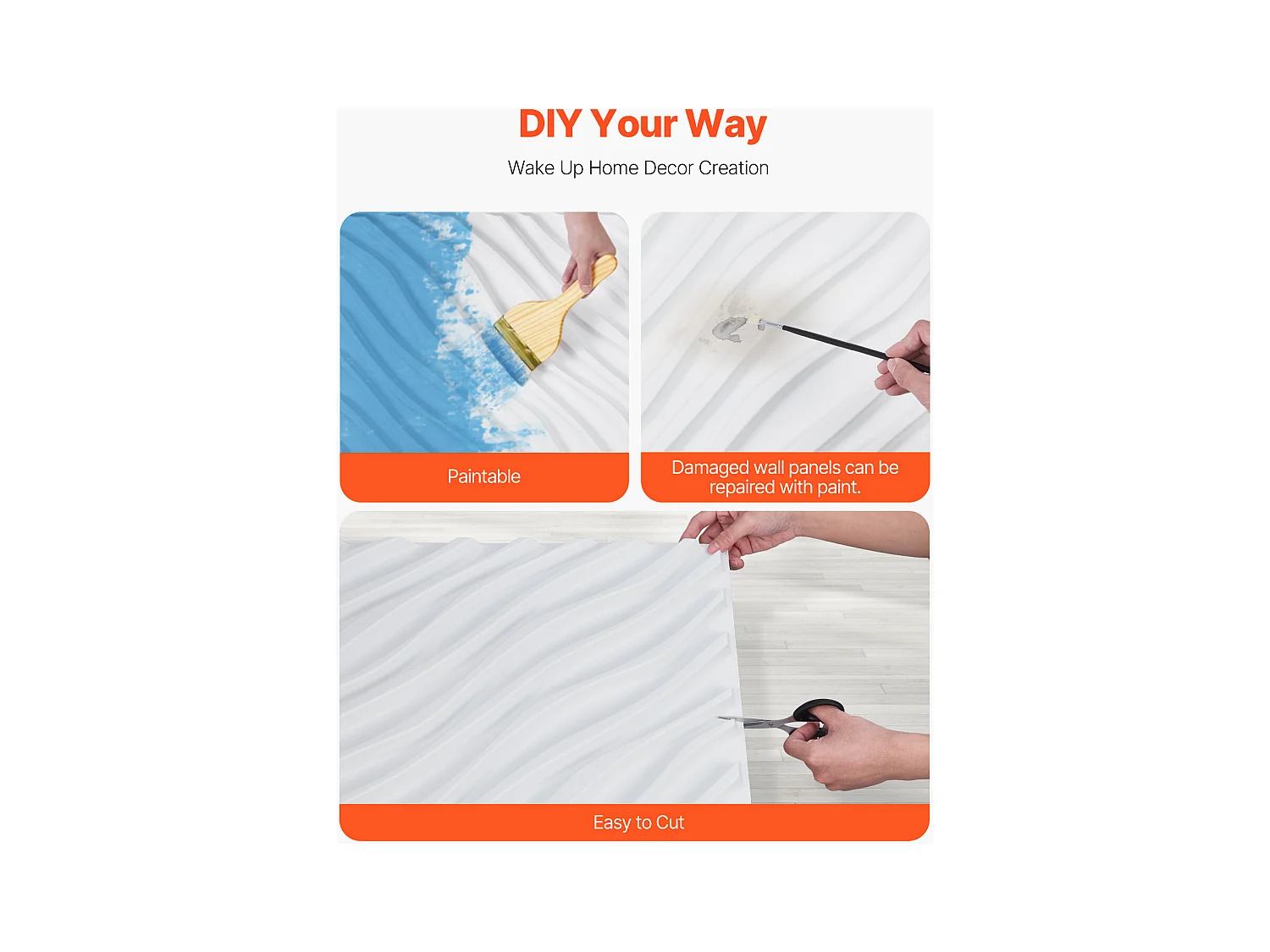 Panneaux Muraux 3D SucceBuy, Lot de 12, 50 x 50 cm, PVC Ondulé, Couverture de 3 m², Blanc Mat