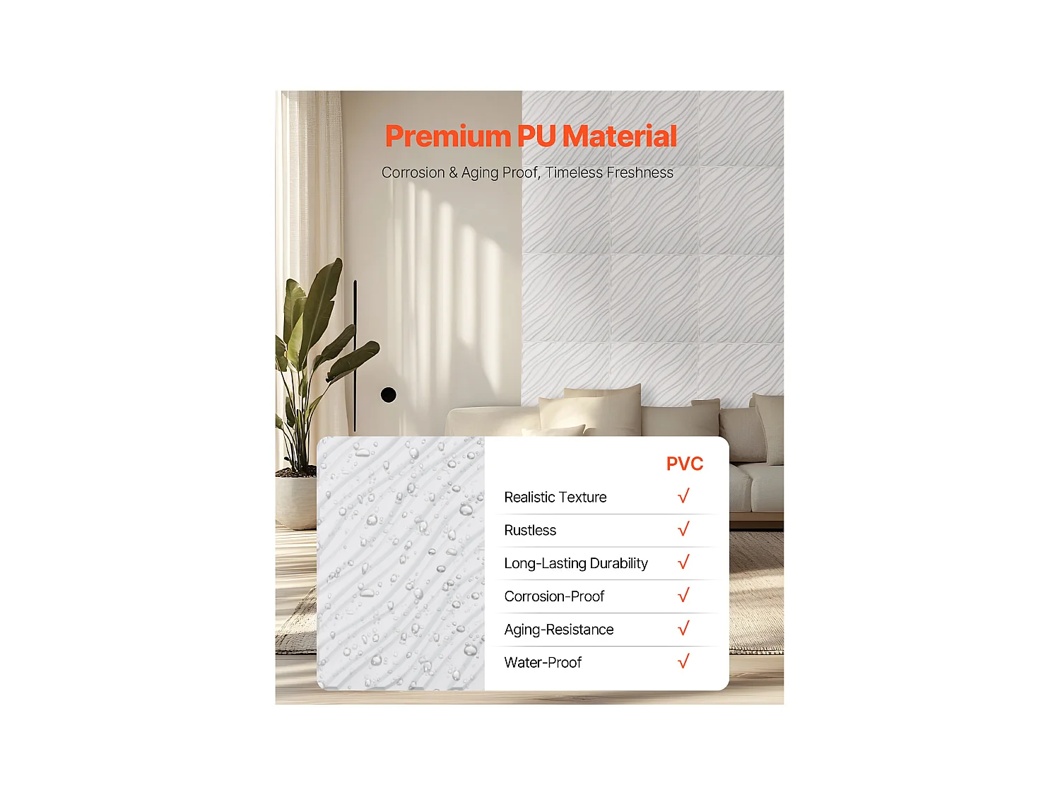 Panneaux Muraux 3D SucceBuy, Lot de 12, 50 x 50 cm, PVC Ondulé, Couverture de 3 m², Blanc Mat