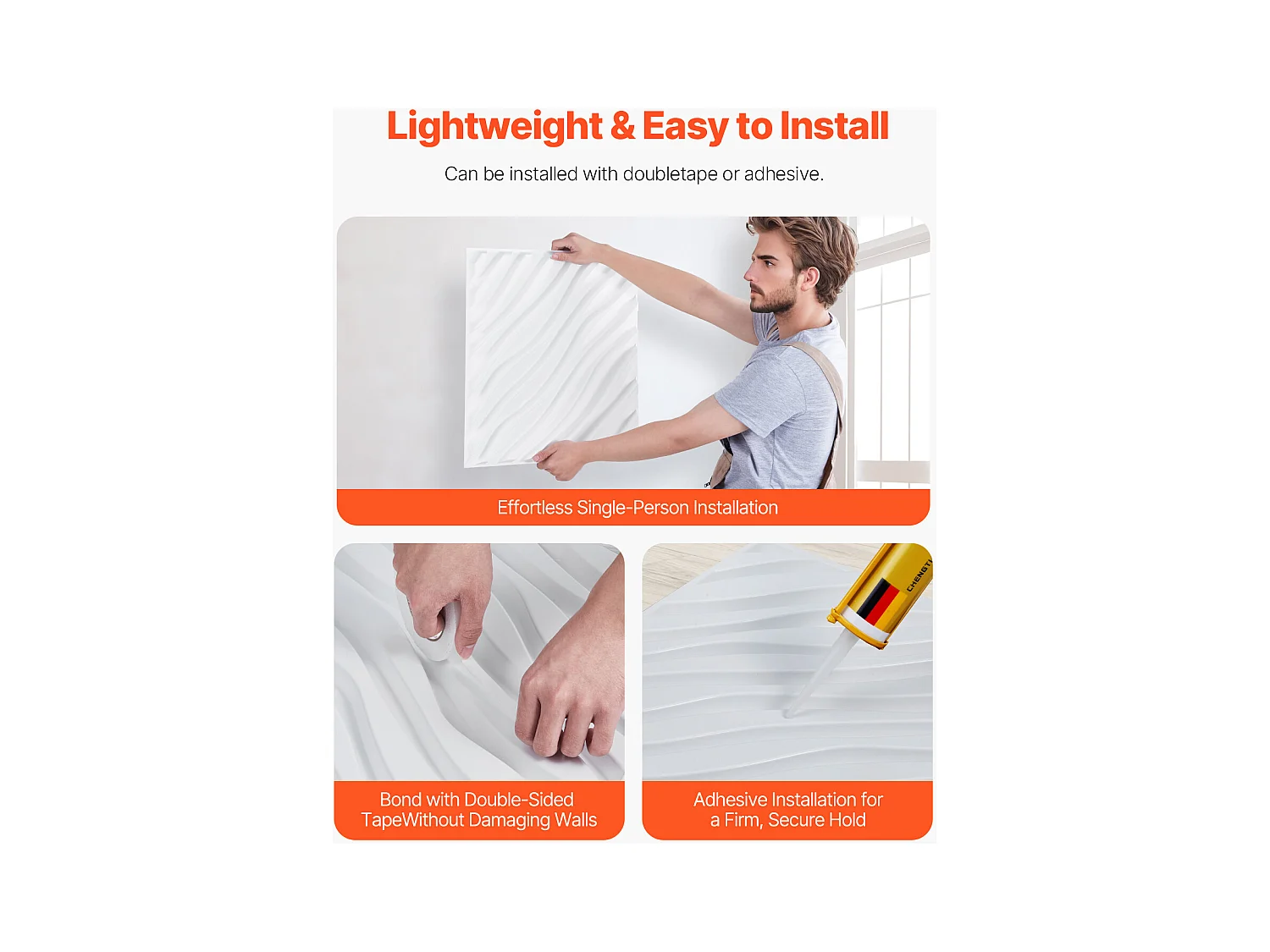 Panneaux Muraux 3D SucceBuy, Lot de 12, 50 x 50 cm, PVC Ondulé, Couverture de 3 m², Blanc Mat