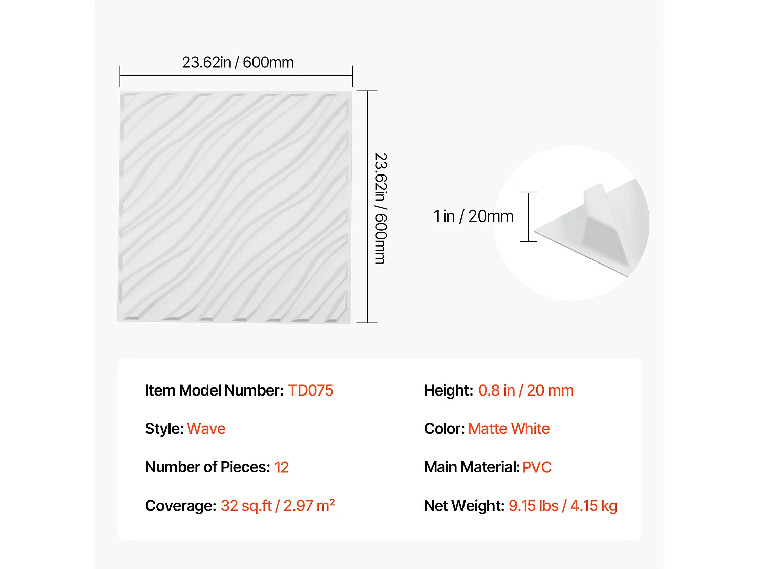 Panneaux Muraux 3D SucceBuy, Lot de 12, 50 x 50 cm, PVC Ondulé, Couverture de 3 m², Blanc Mat